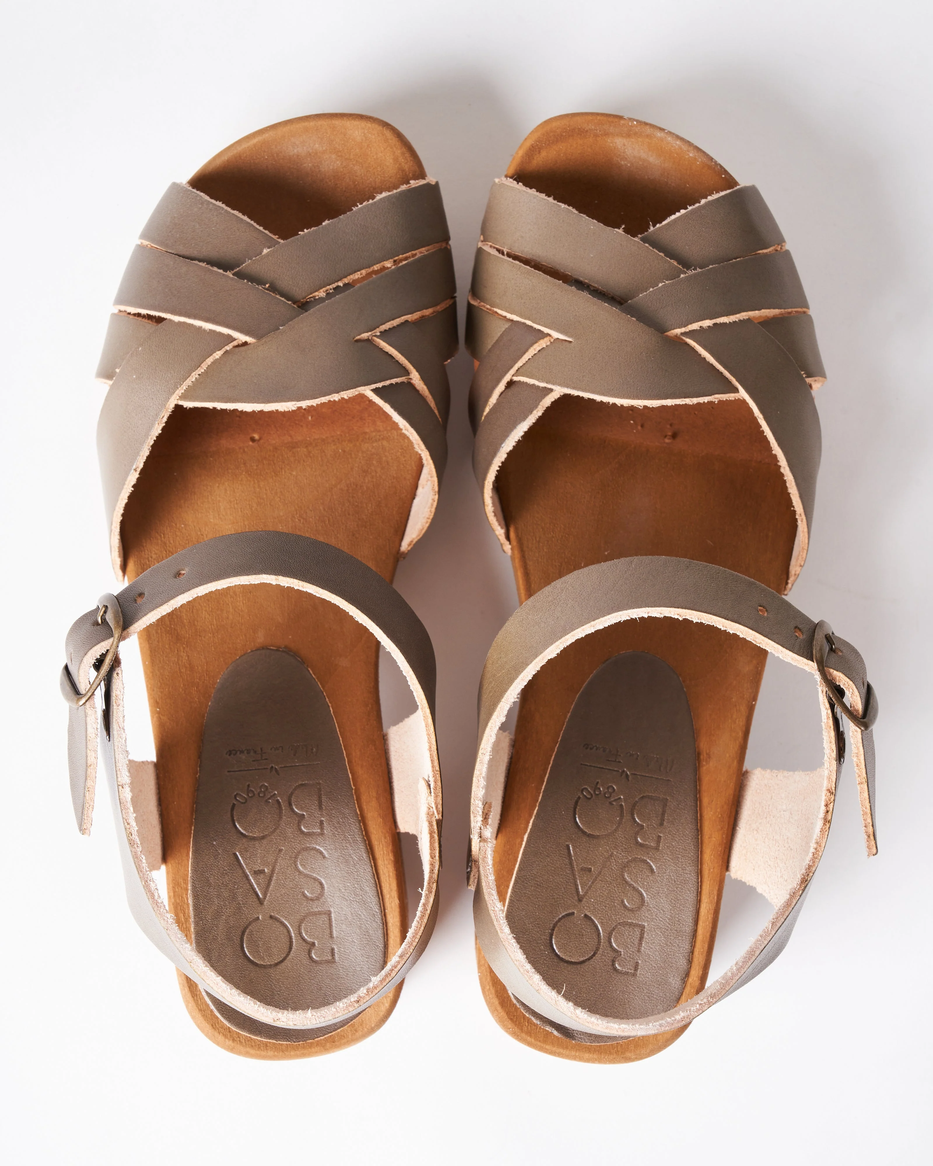 cuir b. veg kaki heel sandal clog - kaki leather - Image 3
