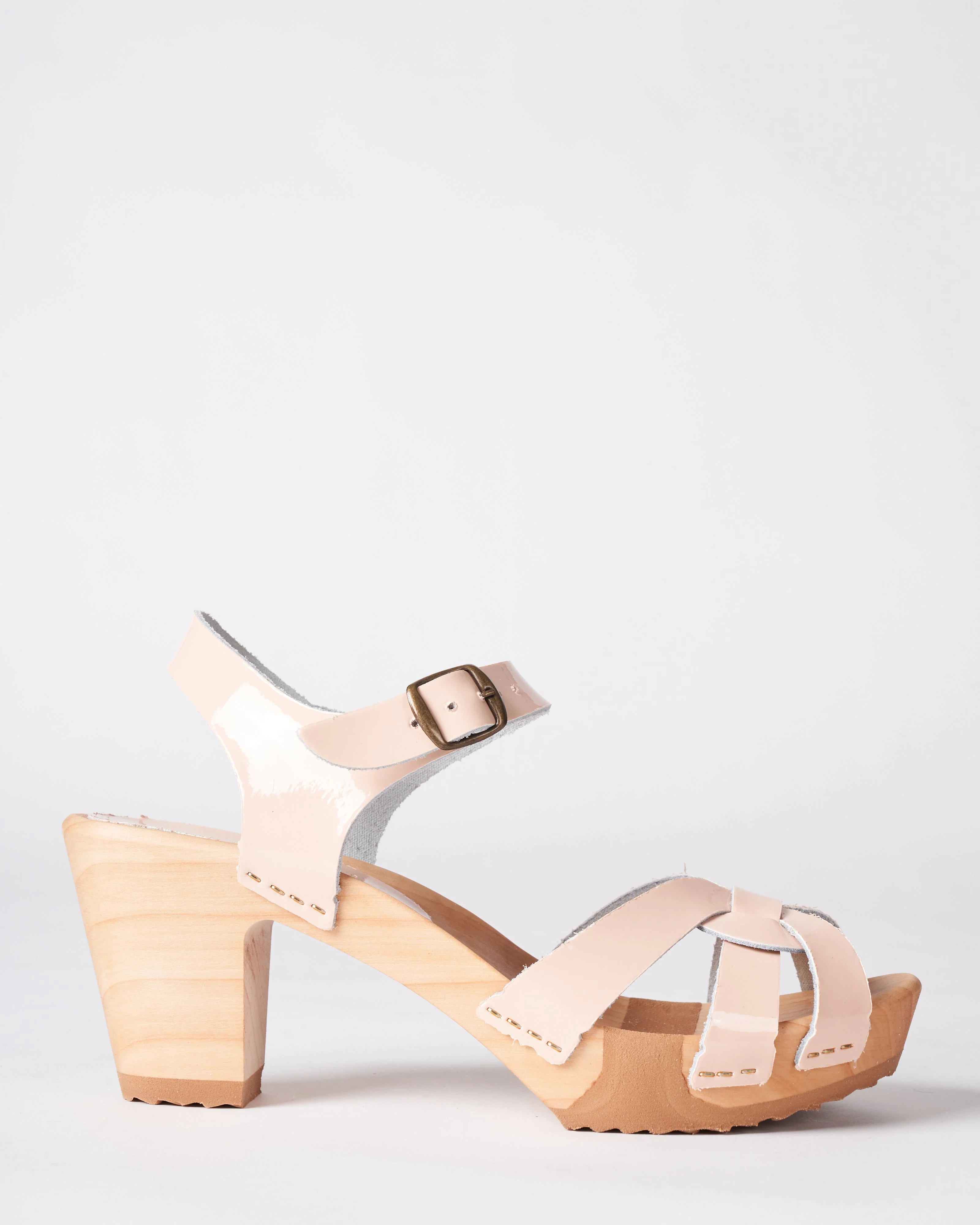 cuir vernis heel sandal clog - nude patent leather - Image 2