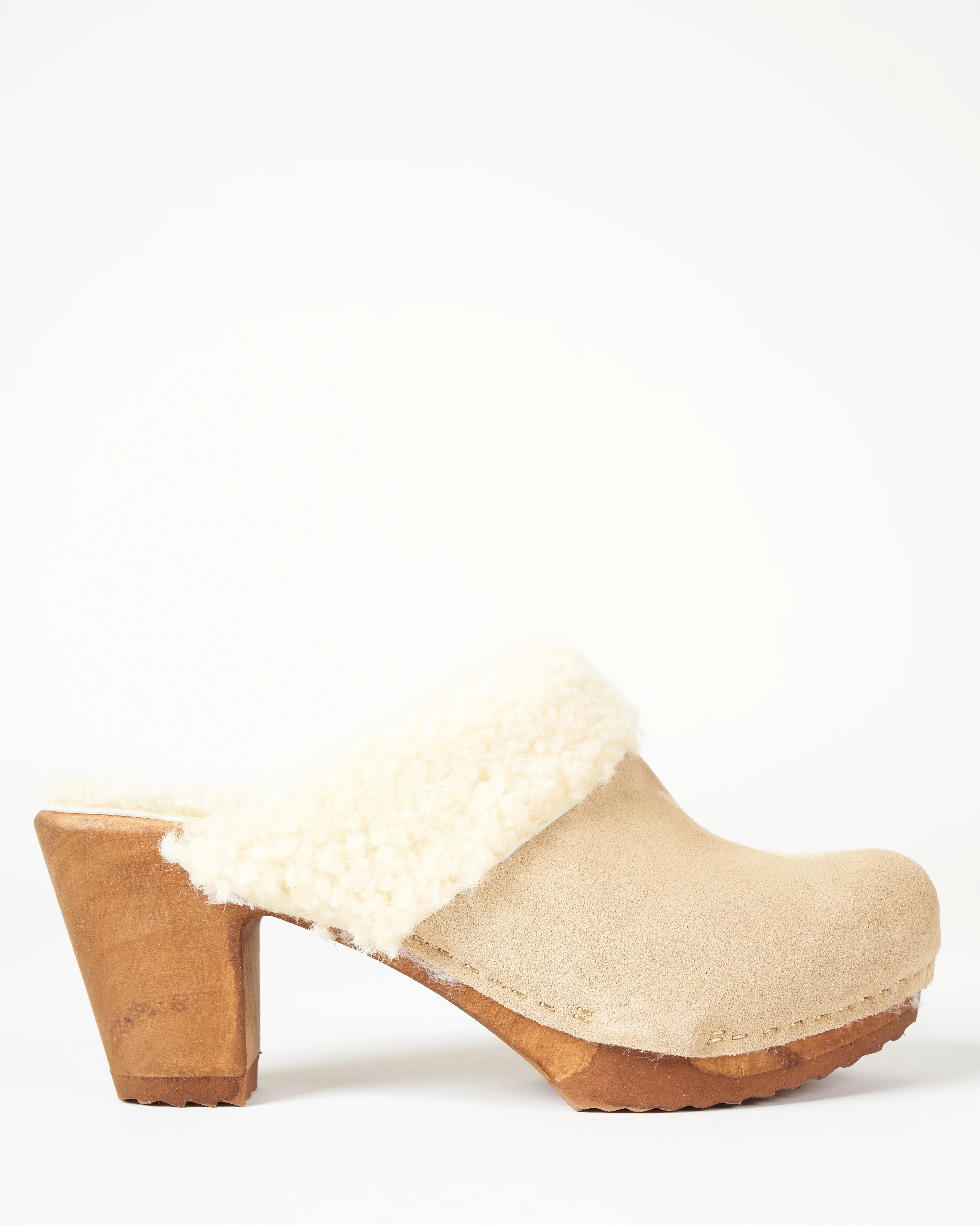 shearling high clog - beige suede - Image 3
