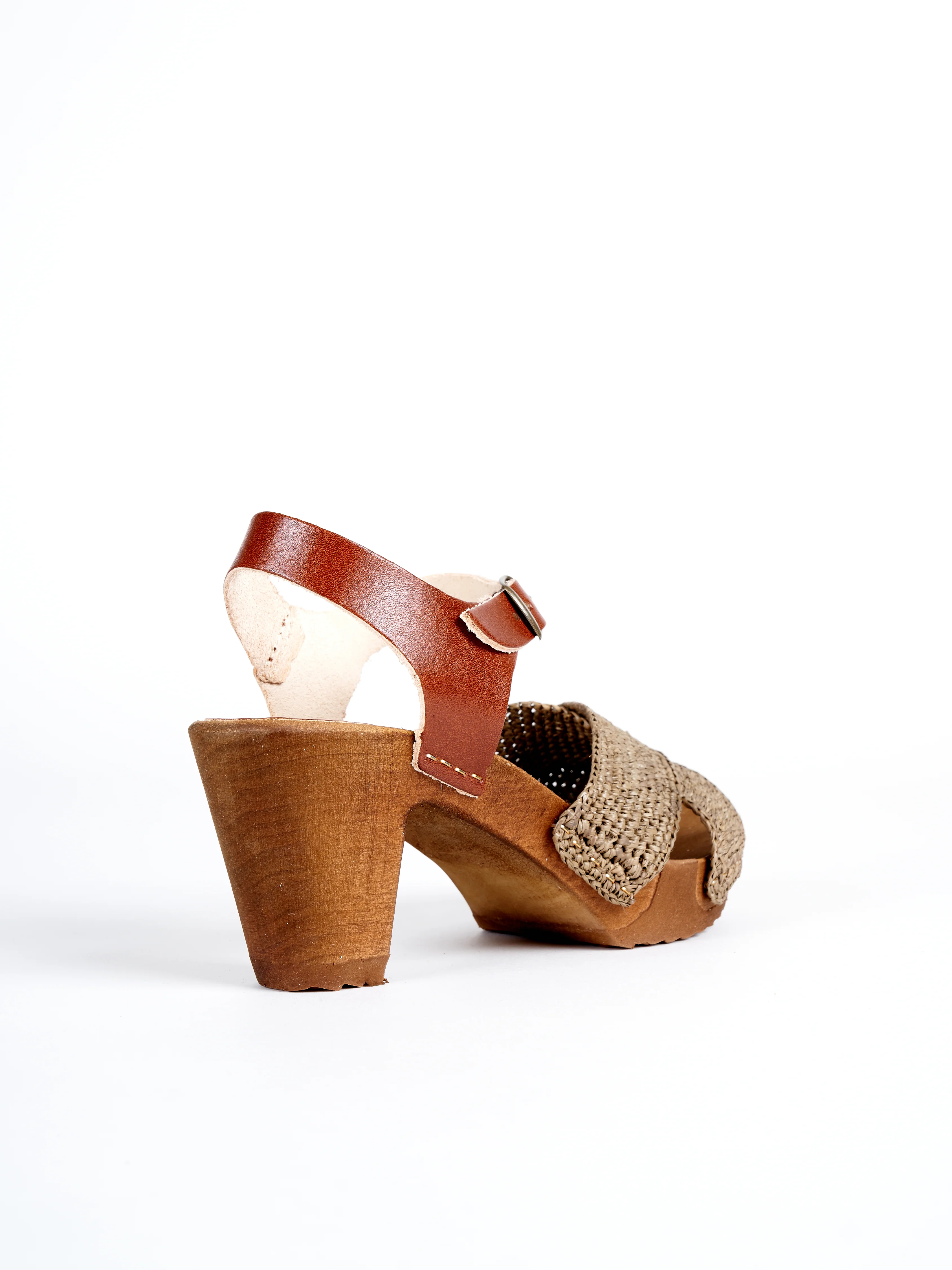high heel clog sandal - raphia cognac - Image 2
