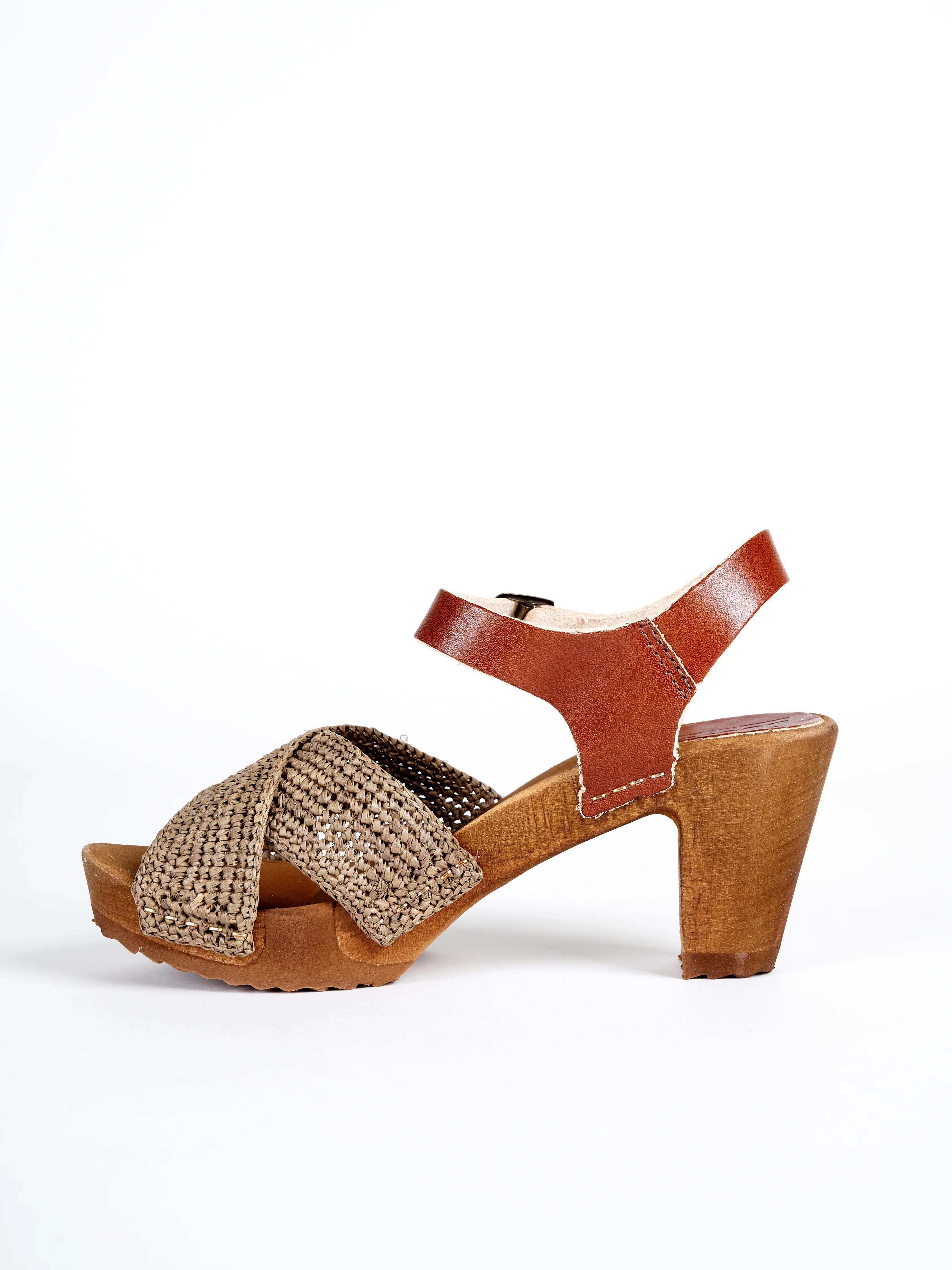 high heel clog sandal - raphia cognac - Image 3