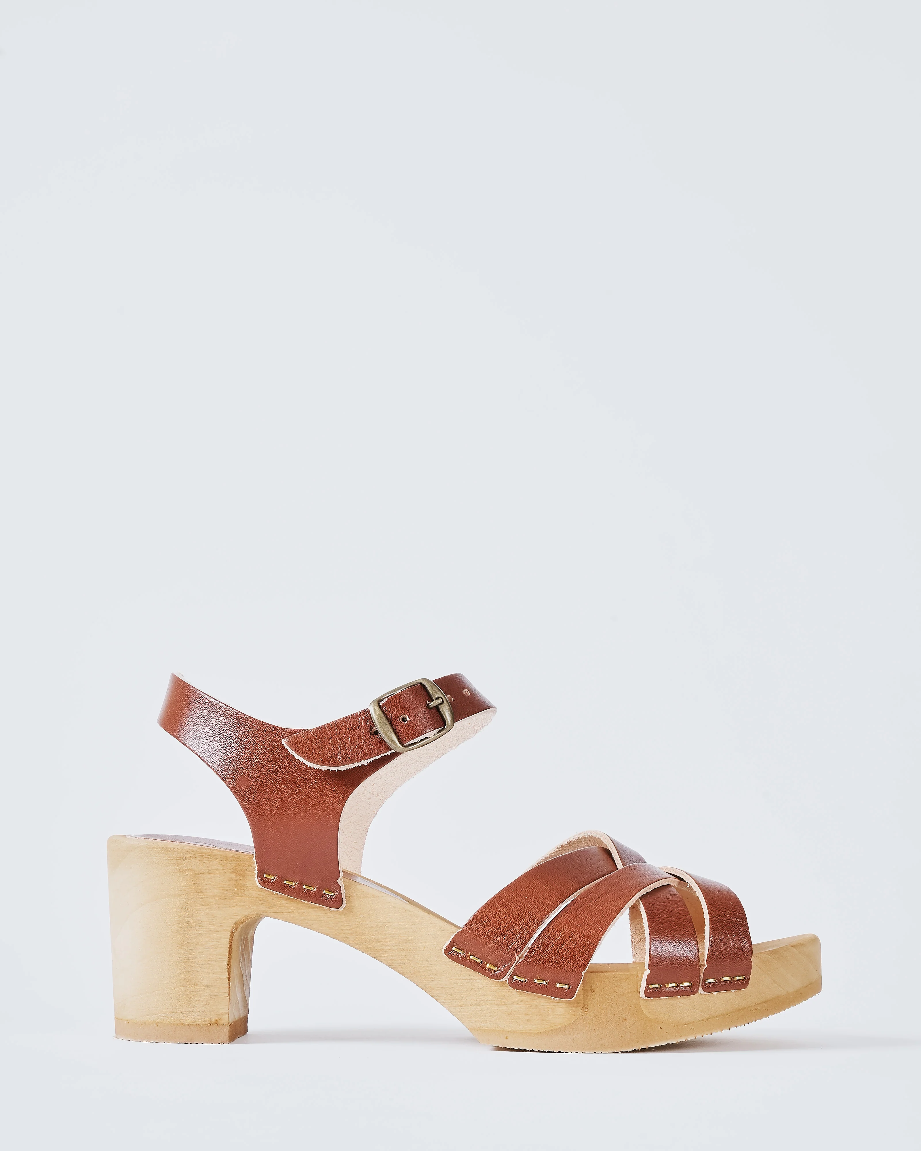 open toe leather clog