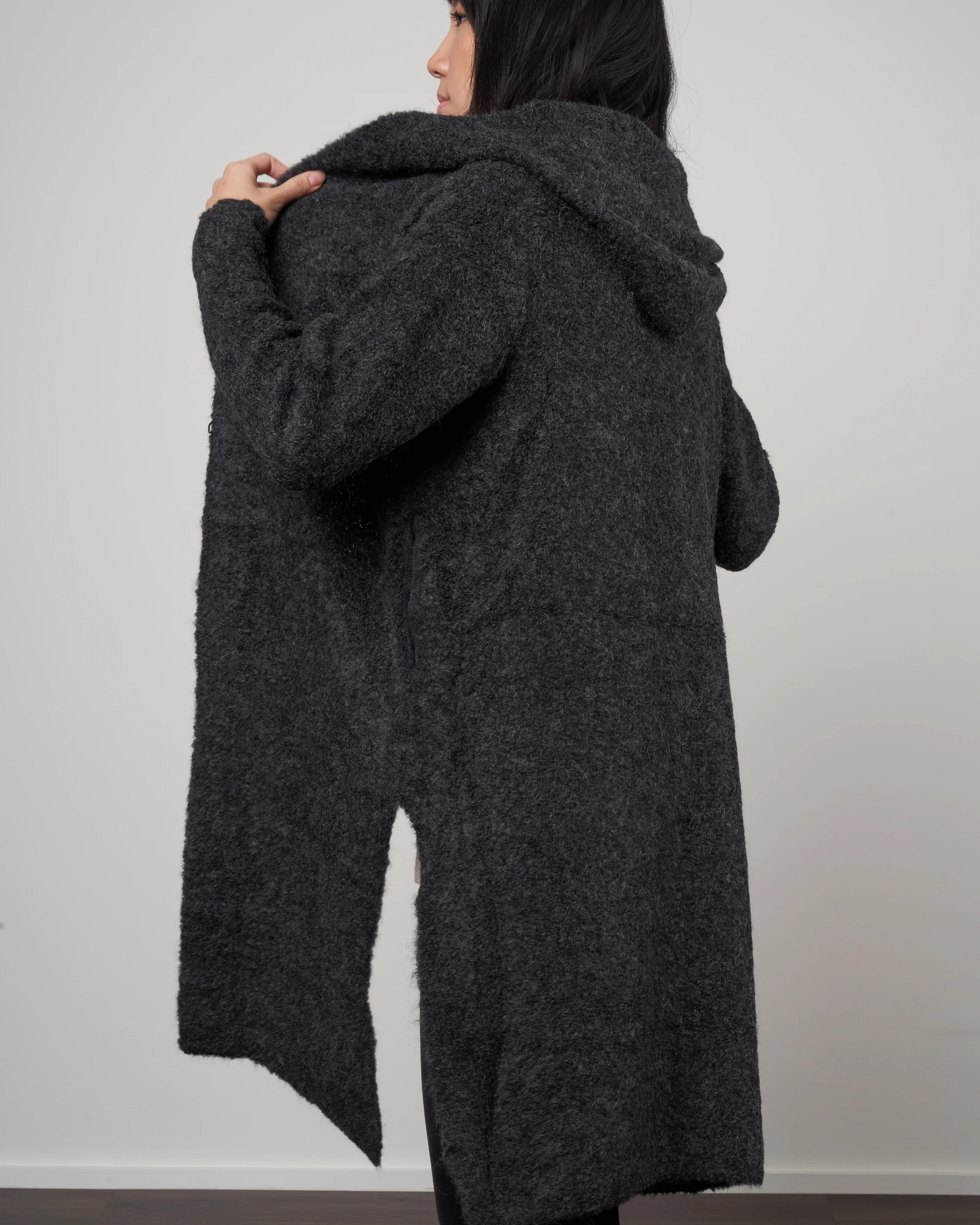 alpaca long coat sweater - charcoal grey - Image 2