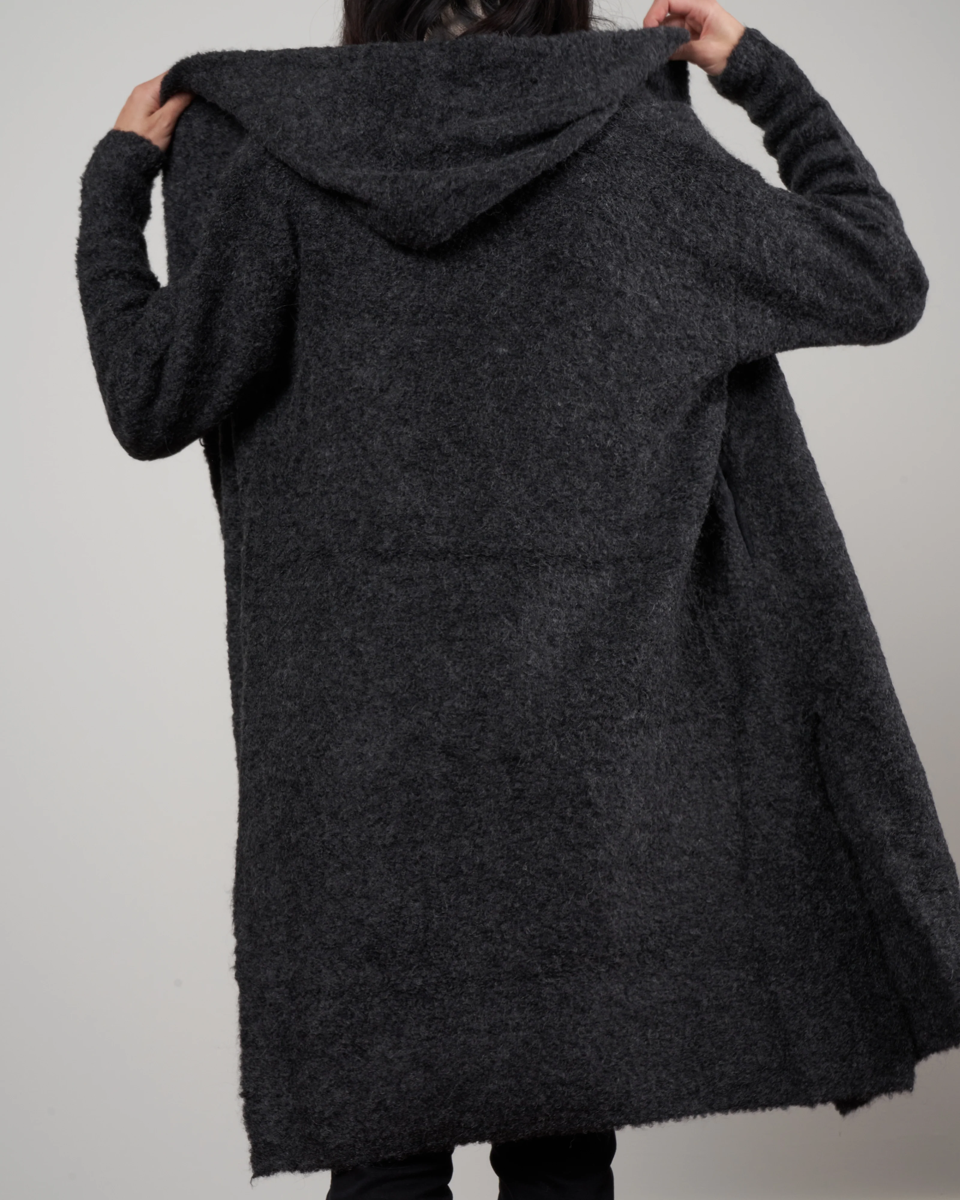 alpaca long coat sweater - charcoal grey - Image 3