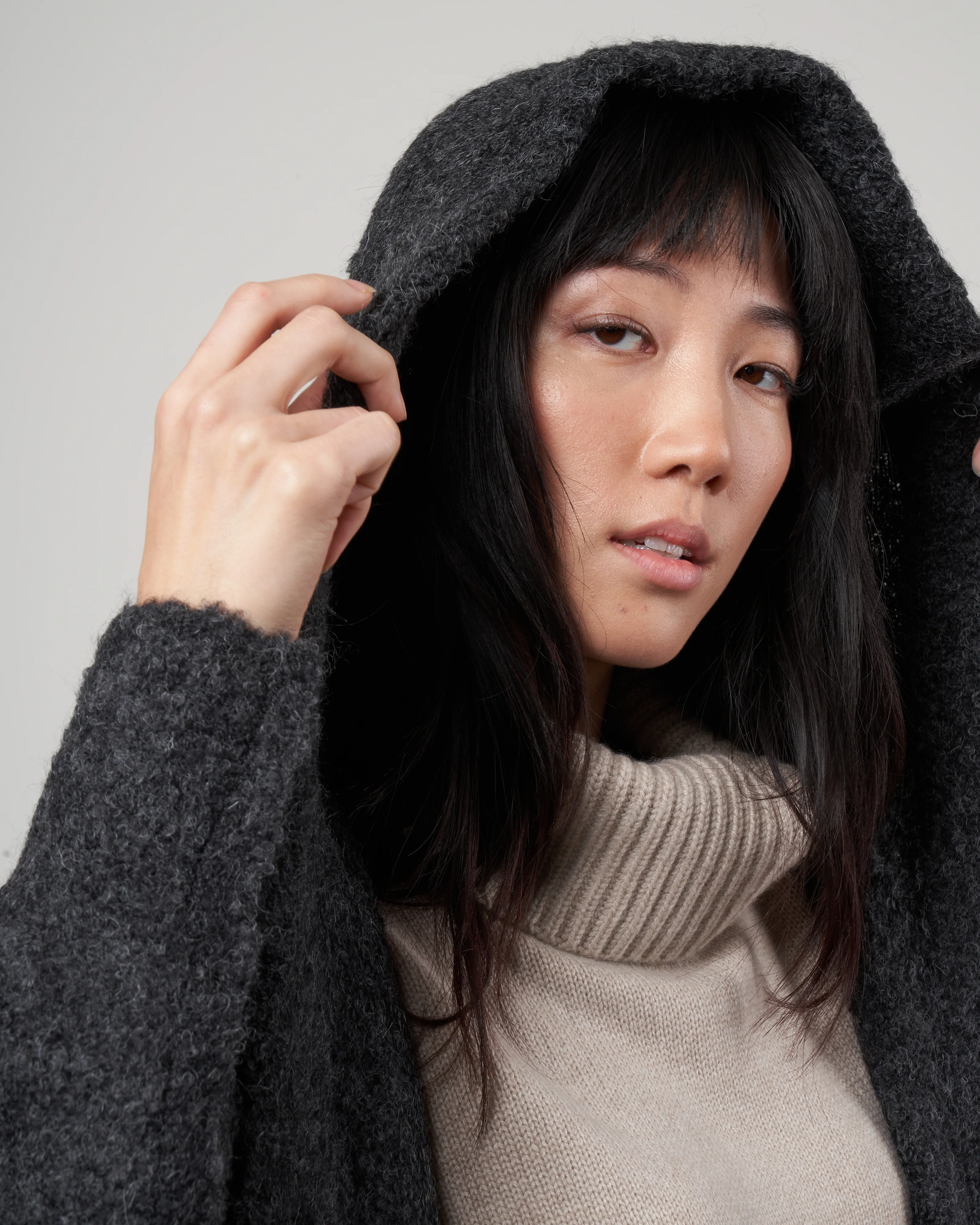 alpaca long coat sweater - charcoal grey - Image 4
