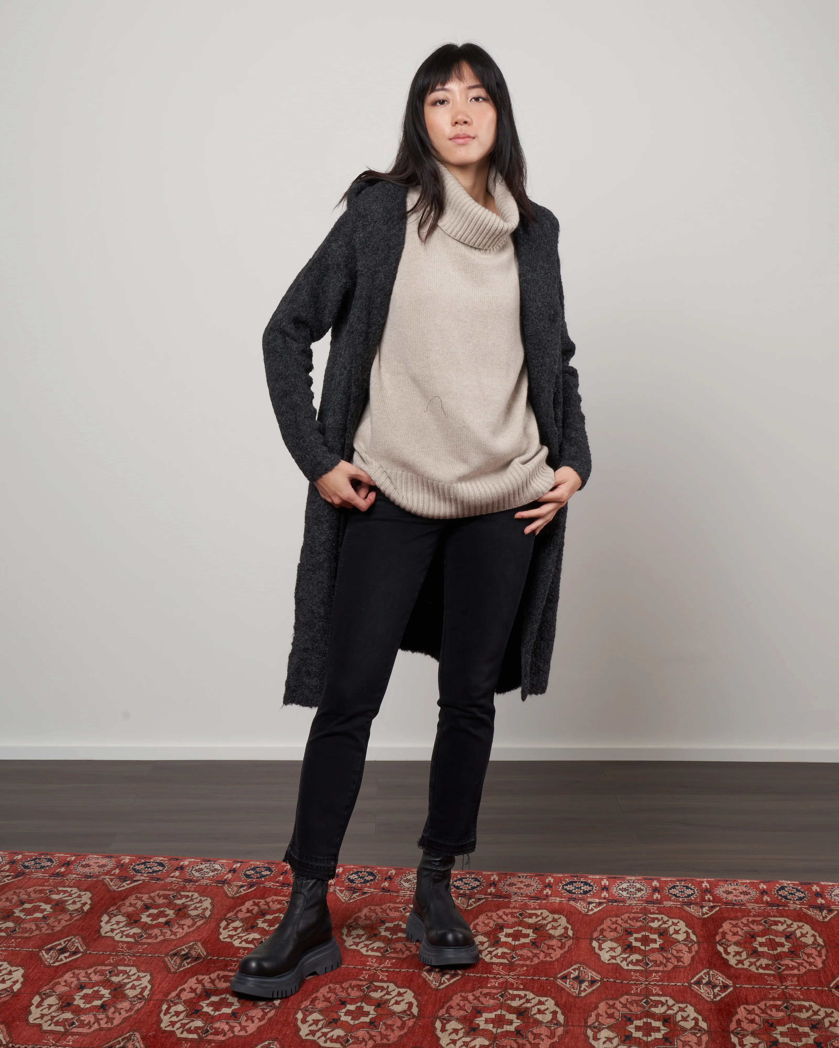 alpaca long coat sweater - charcoal grey - Image 5