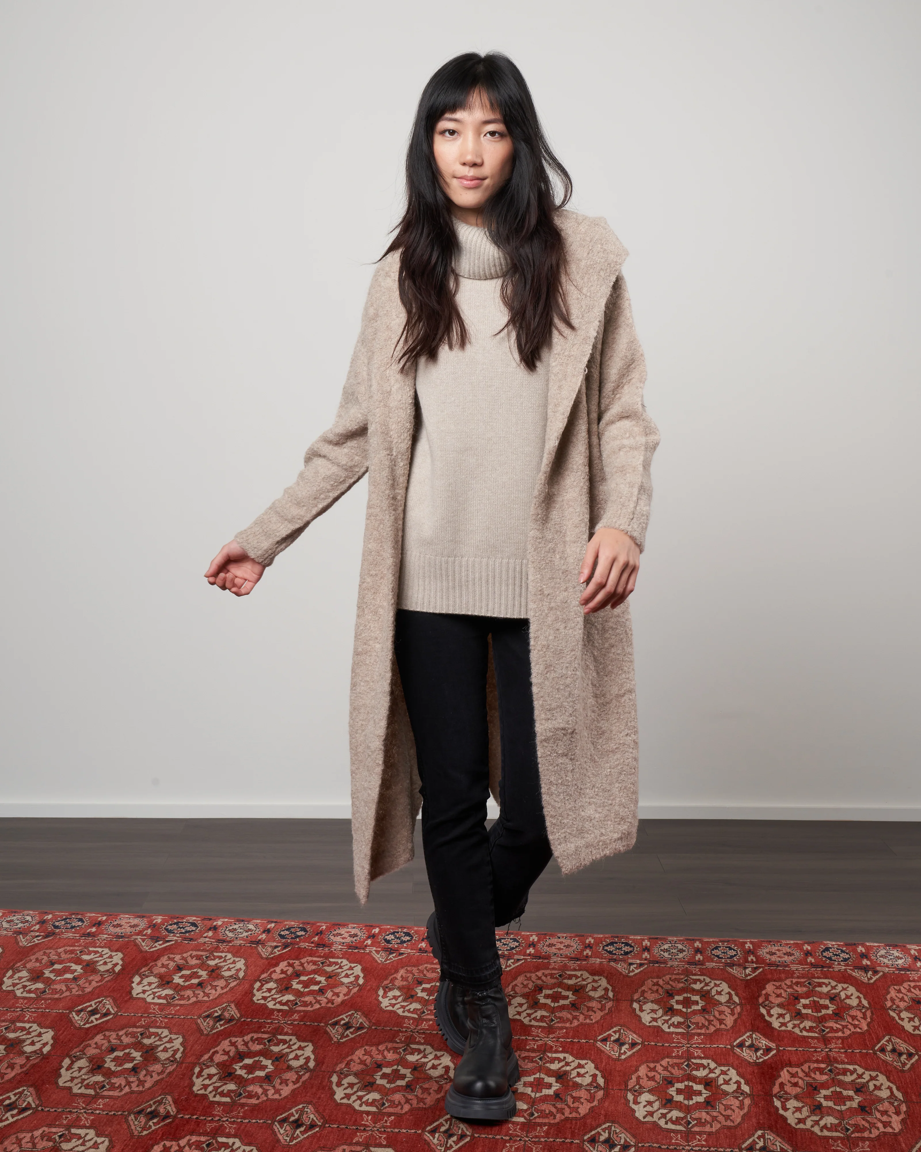 alpaca long coat sweater - beige - Image 2