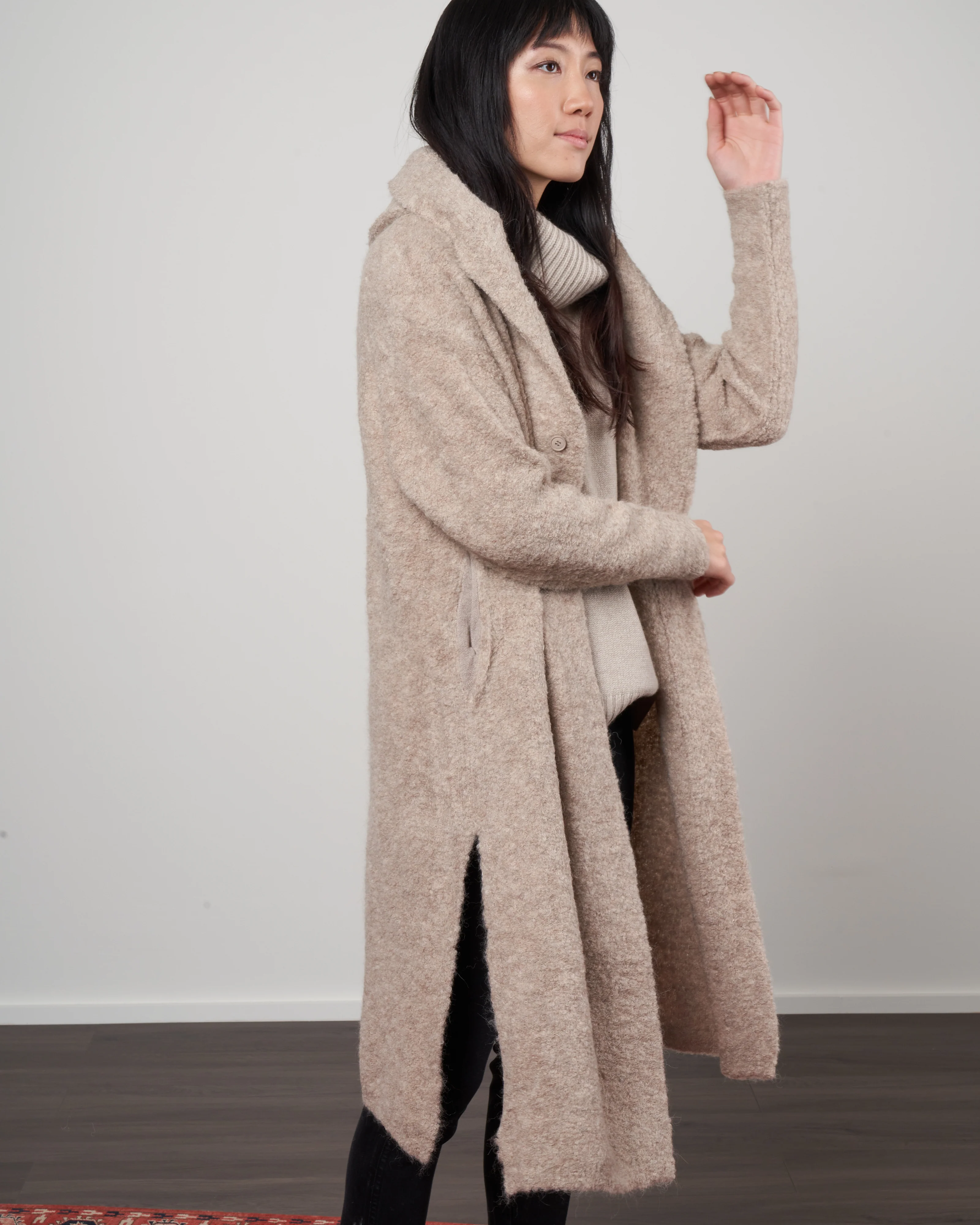 alpaca long coat sweater - beige - Image 3
