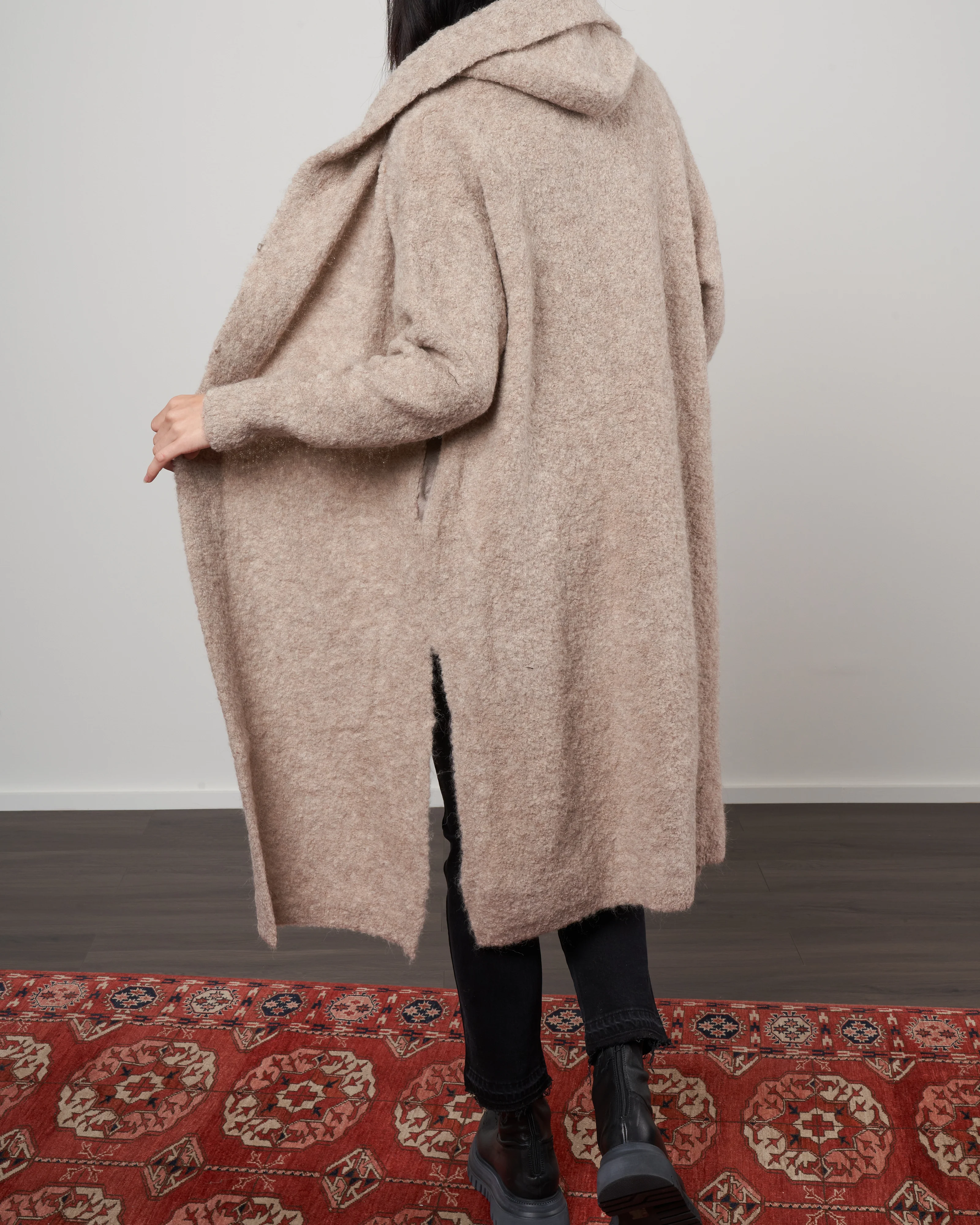 alpaca long coat sweater - beige - Image 4