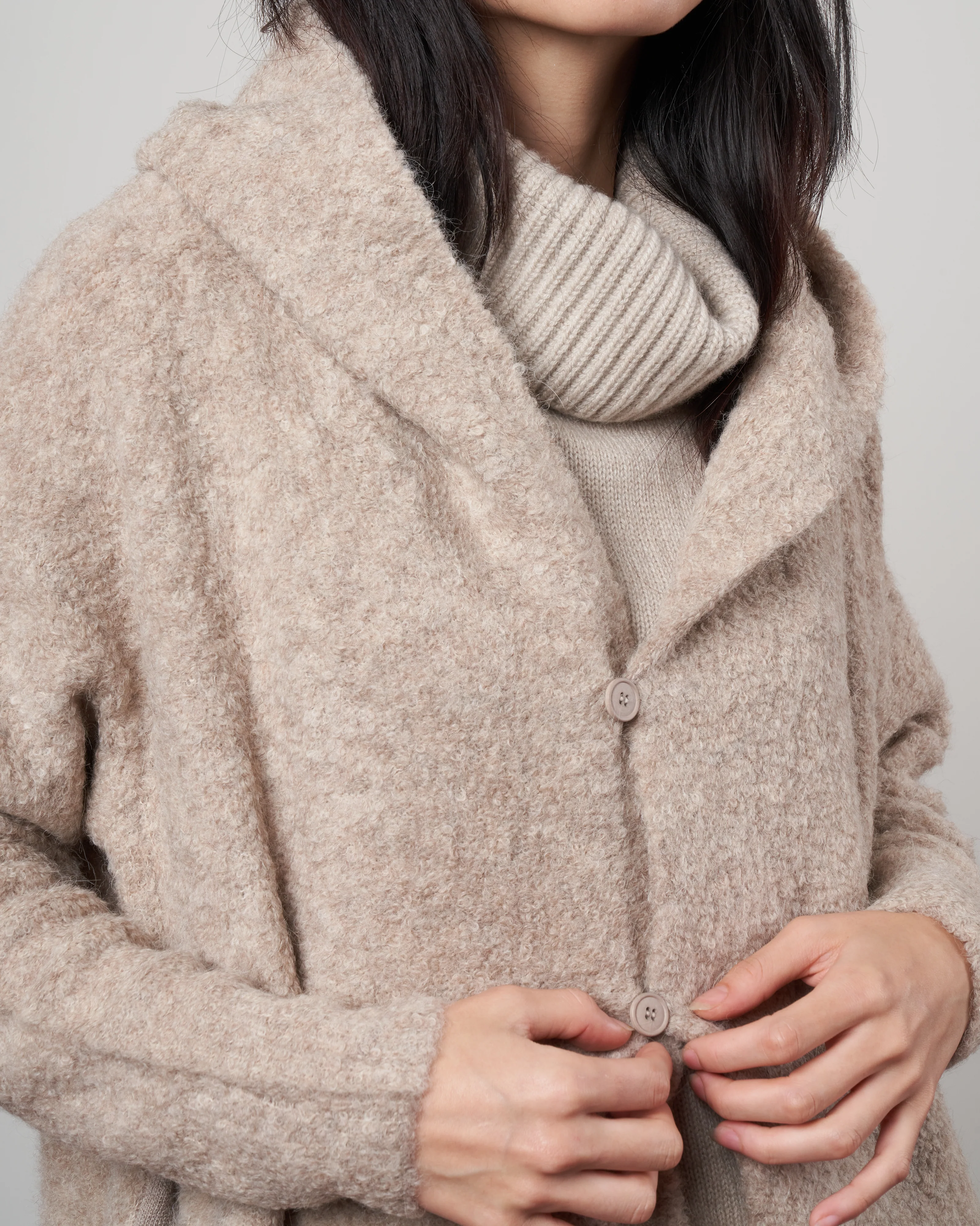 alpaca long coat sweater - beige - Image 5