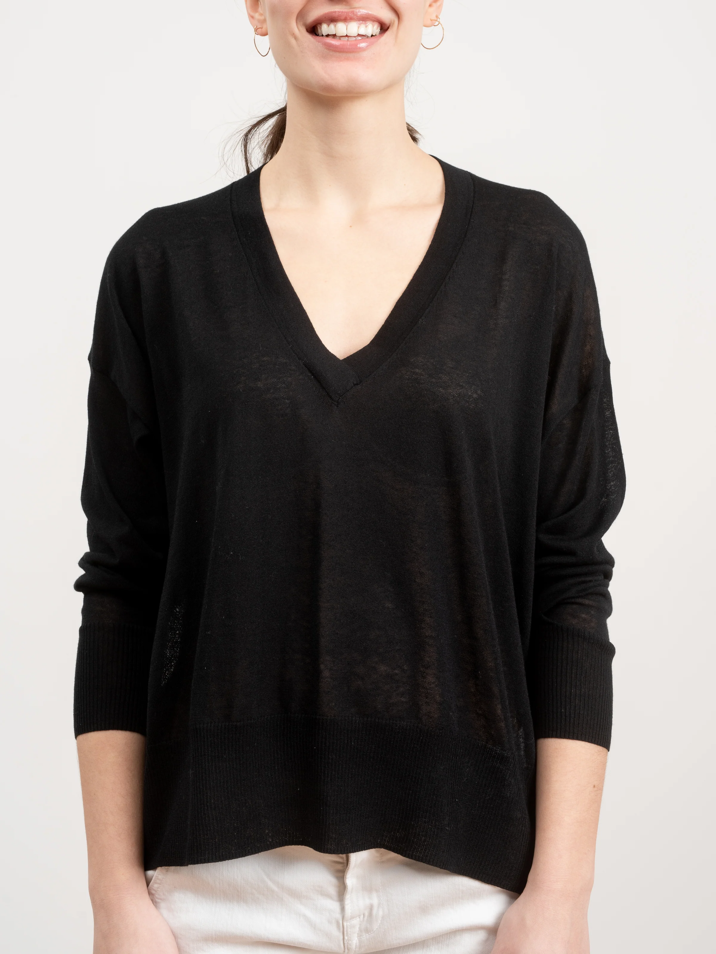 basic v-neck sweater - black - Image 4
