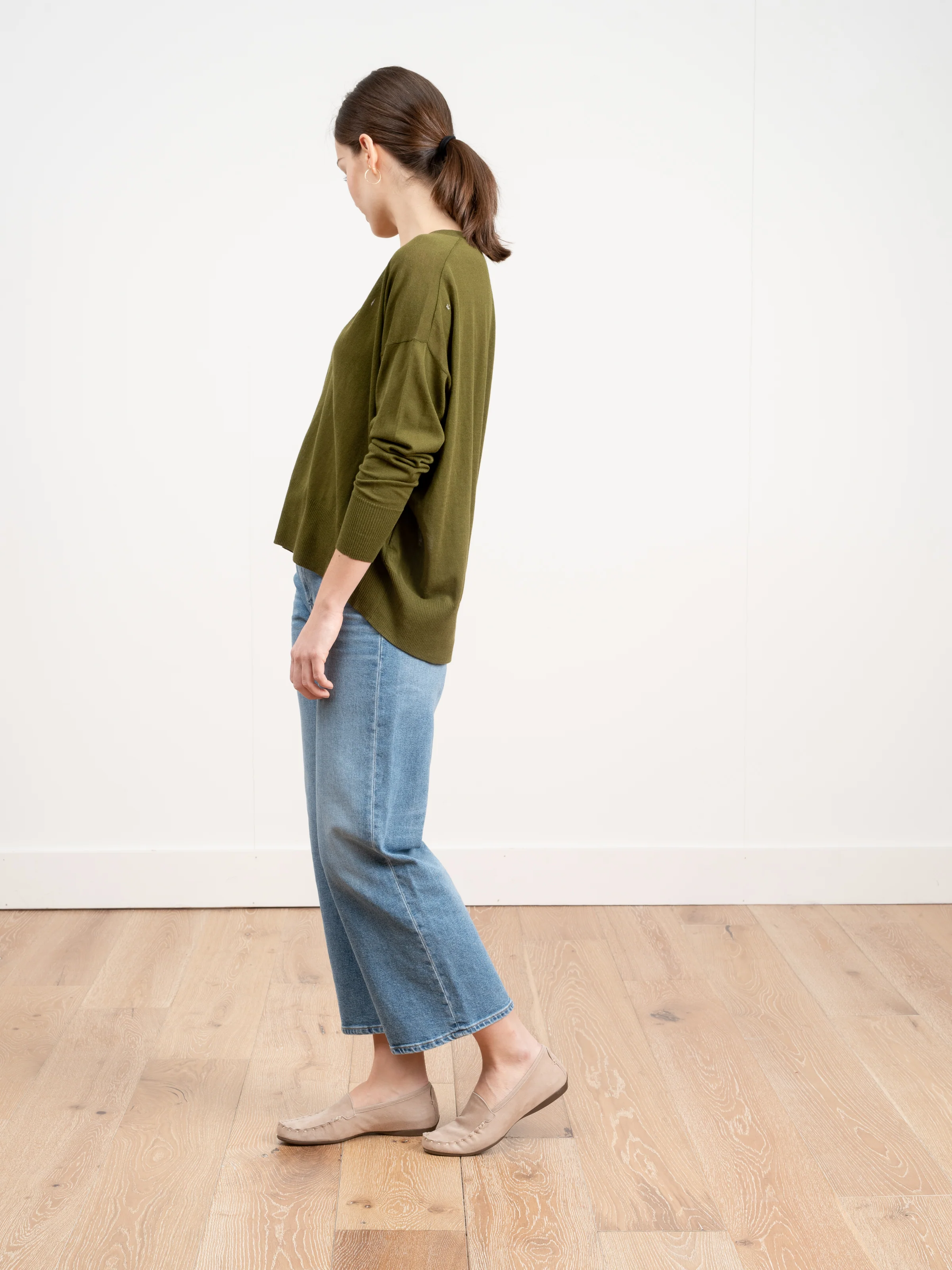 basic v-neck sweater - khaki - Image 2