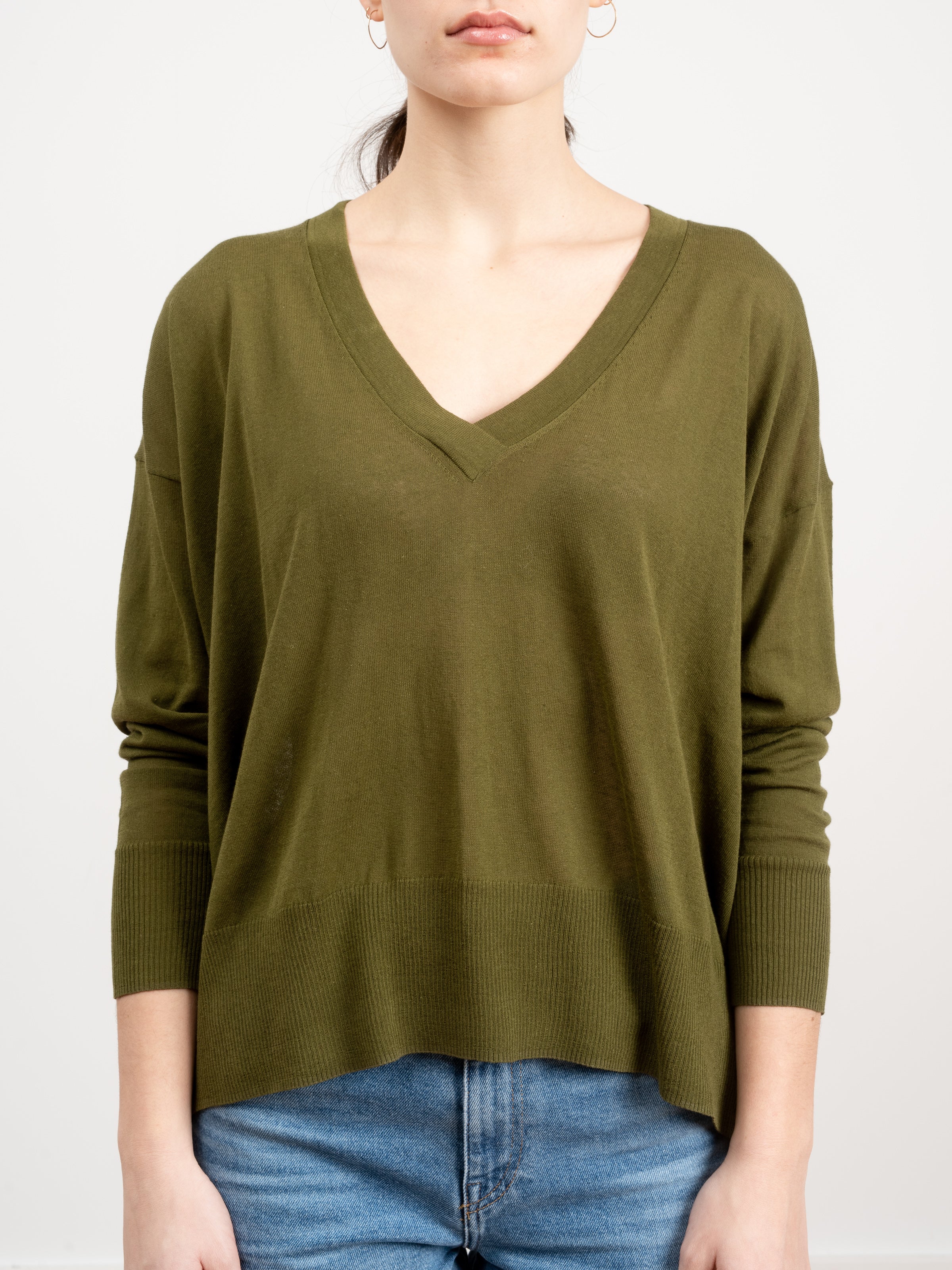 basic v-neck sweater - khaki - Image 4