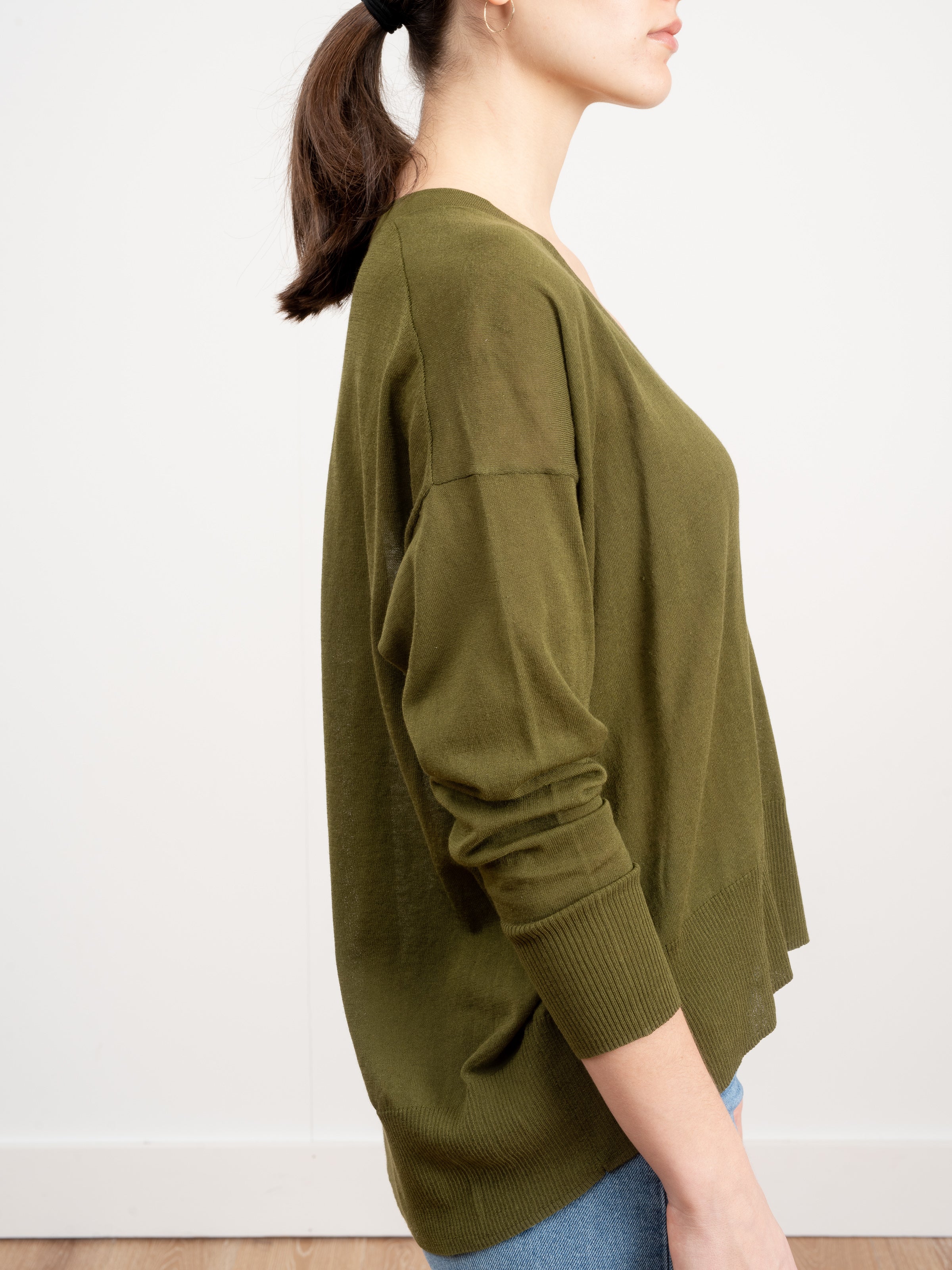 basic v-neck sweater - khaki - Image 5