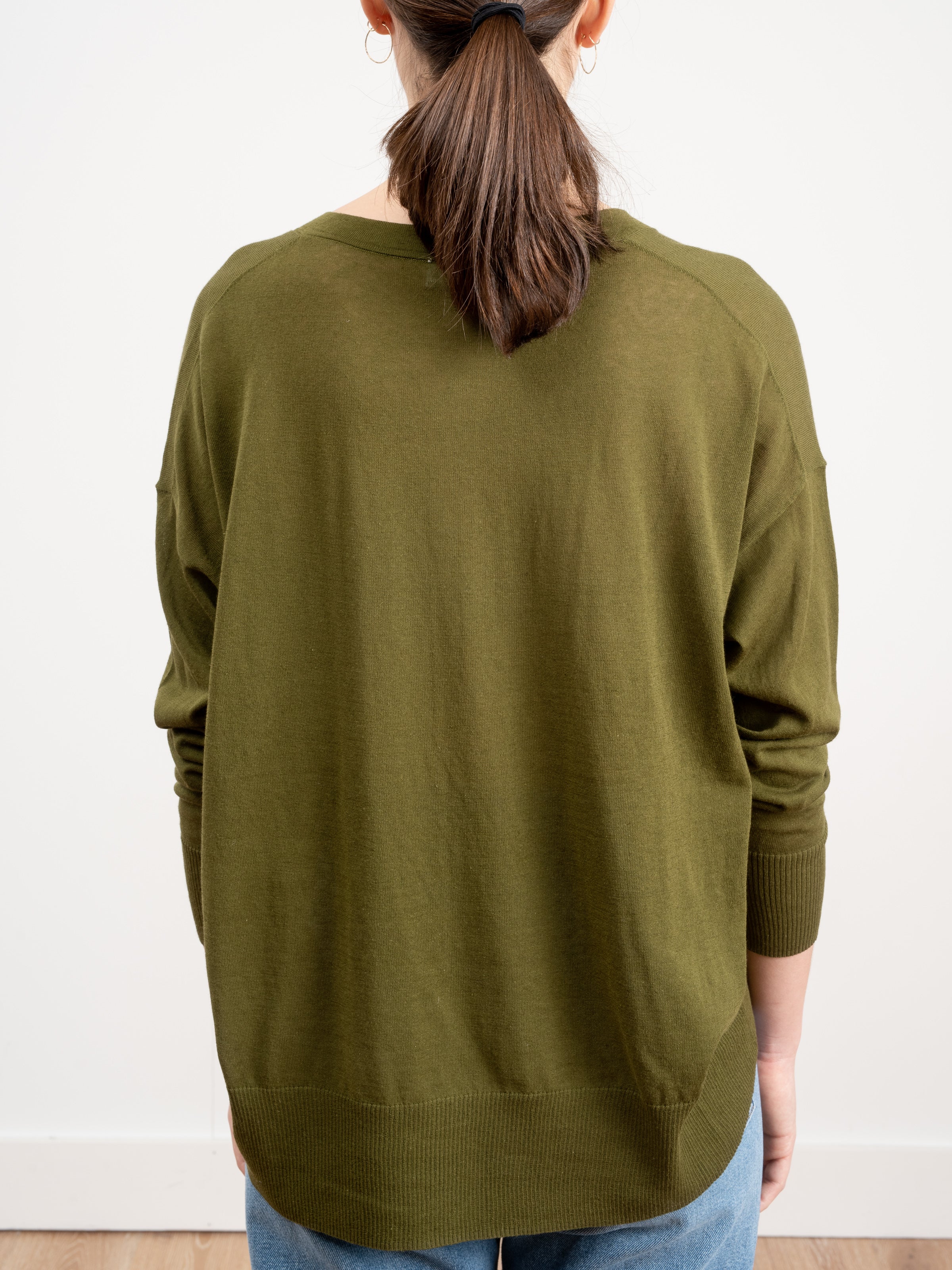 basic v-neck sweater - khaki - Image 6