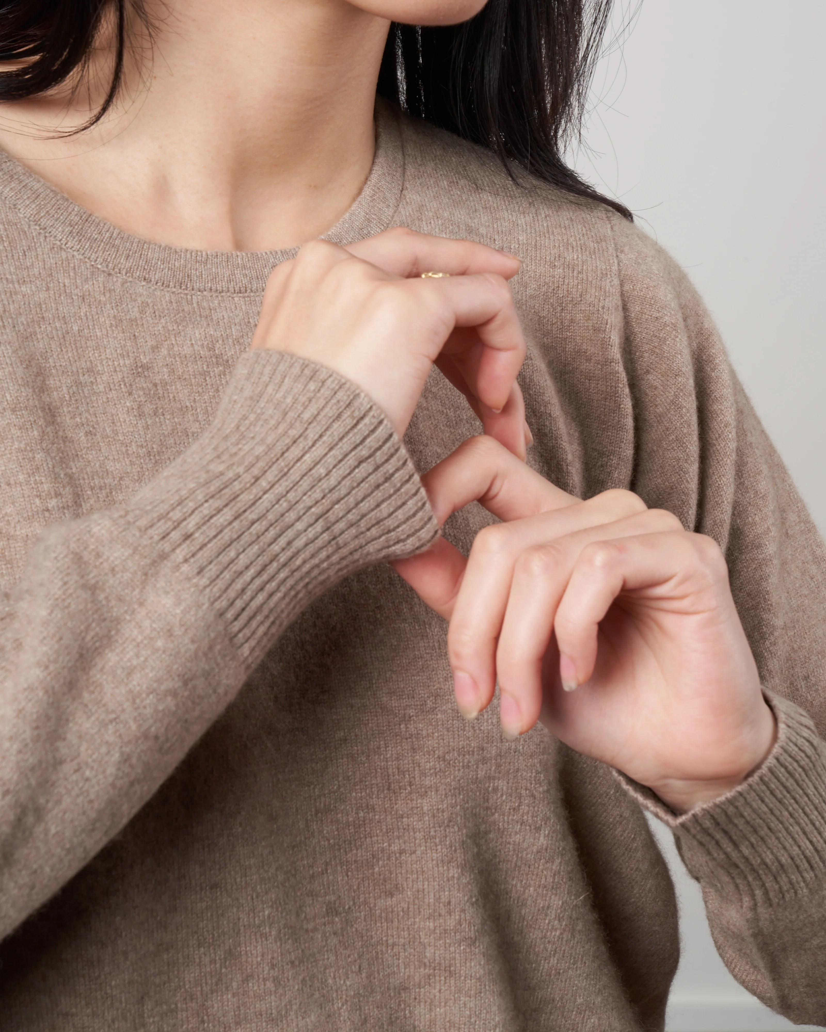 cashmere simple crew neck sweater - beige - Image 4