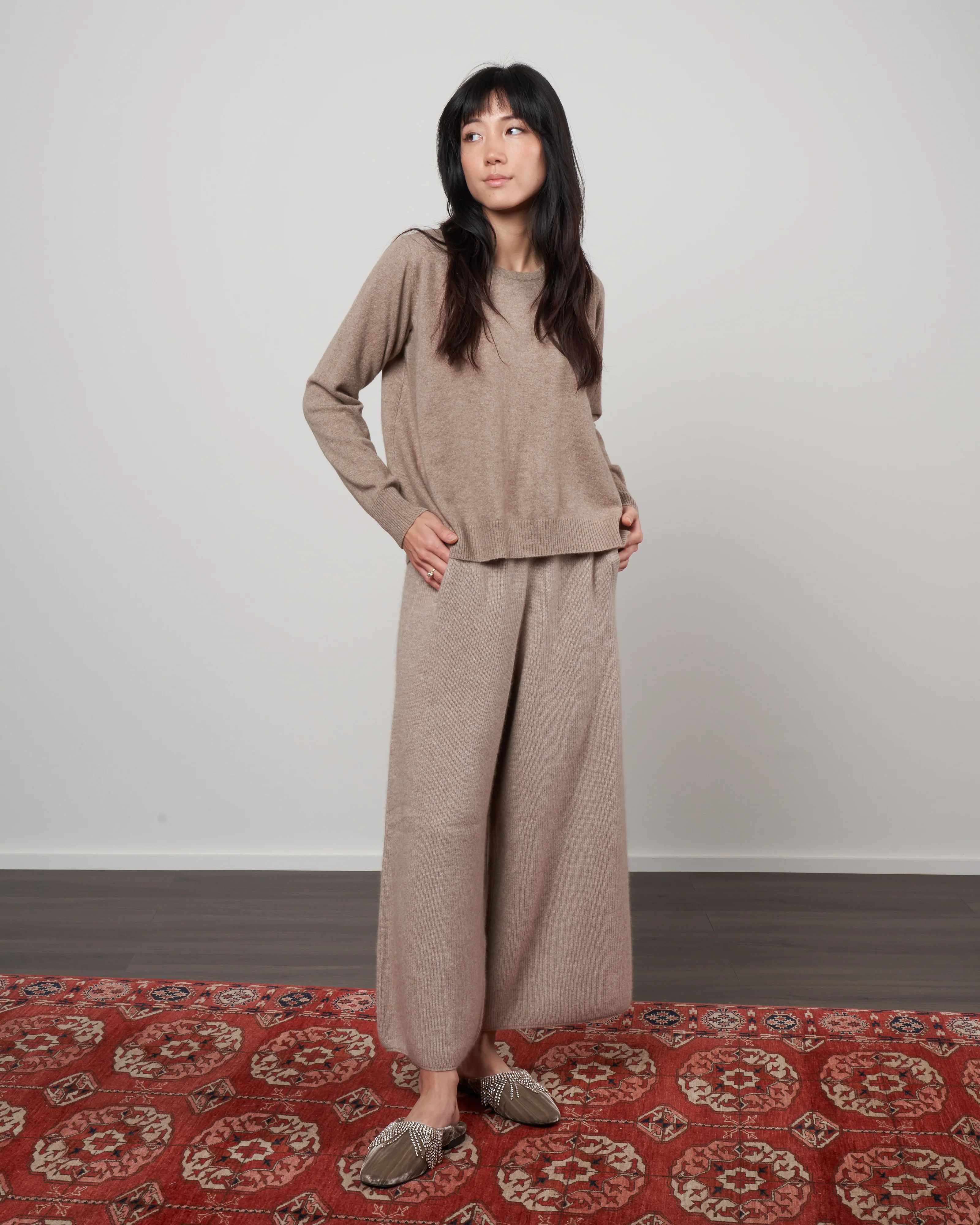 cashmere simple crew neck sweater - beige - Image 5
