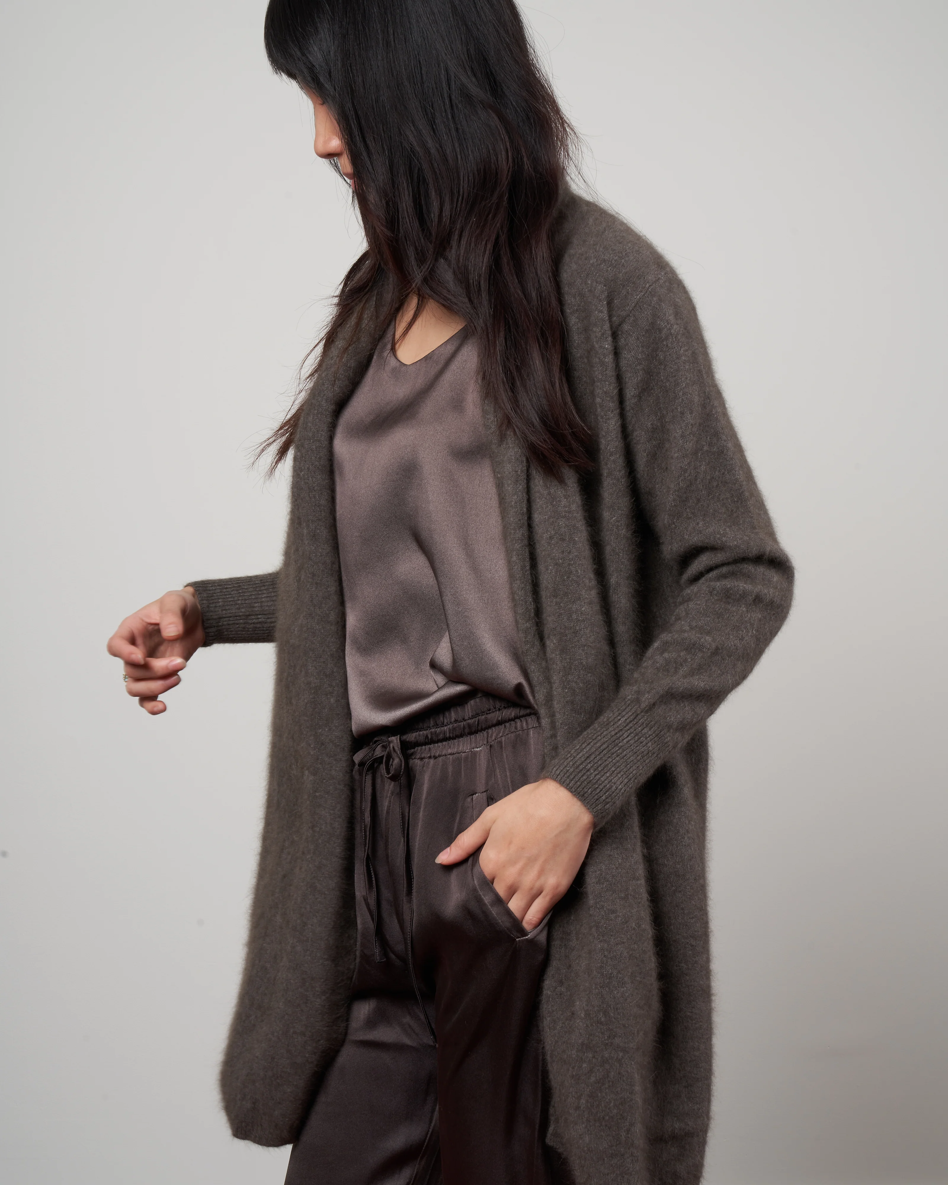 cashmere sweater coat -  grey brown - Image 3