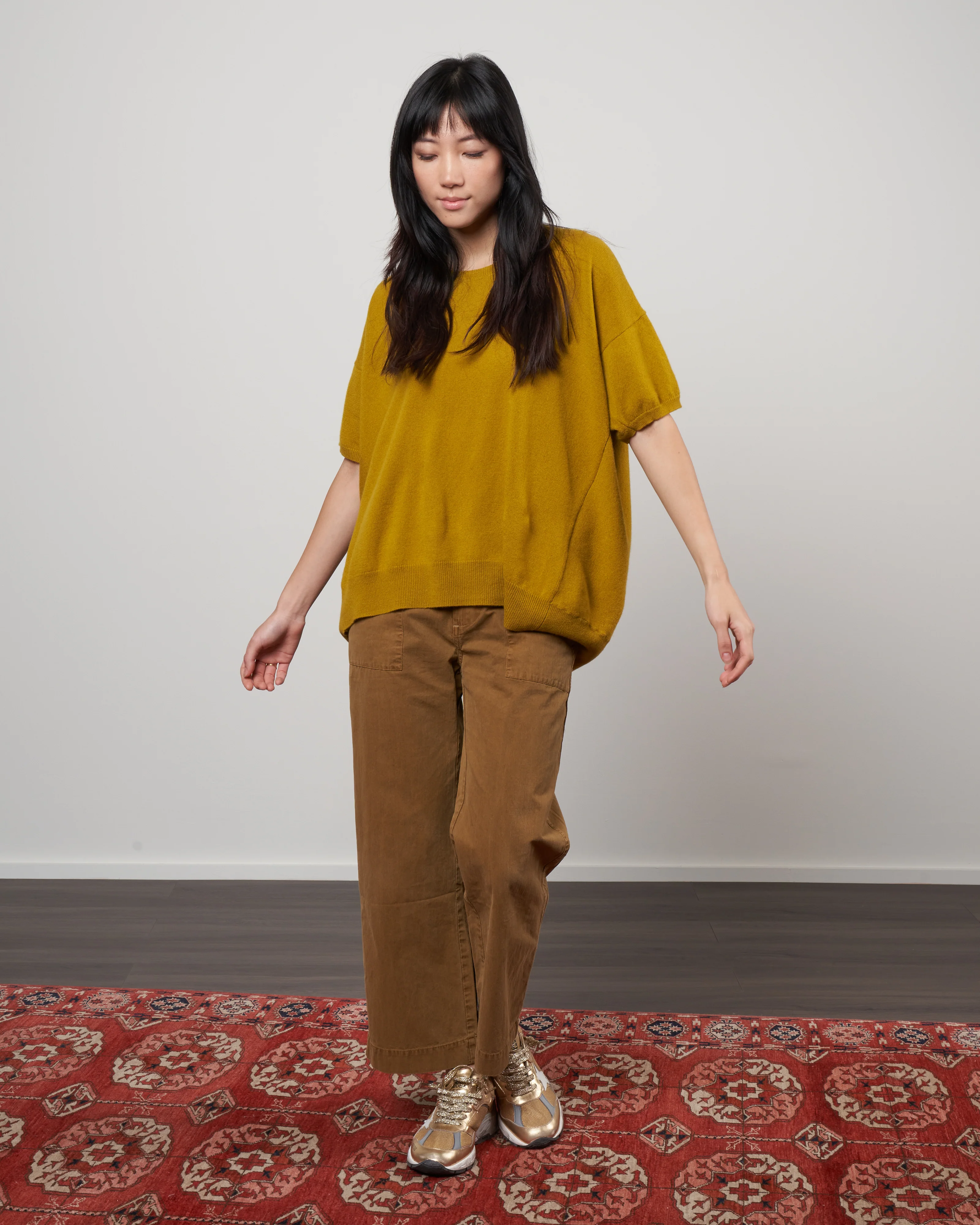 short sleeve crew neck sweater - yellow - Image 2