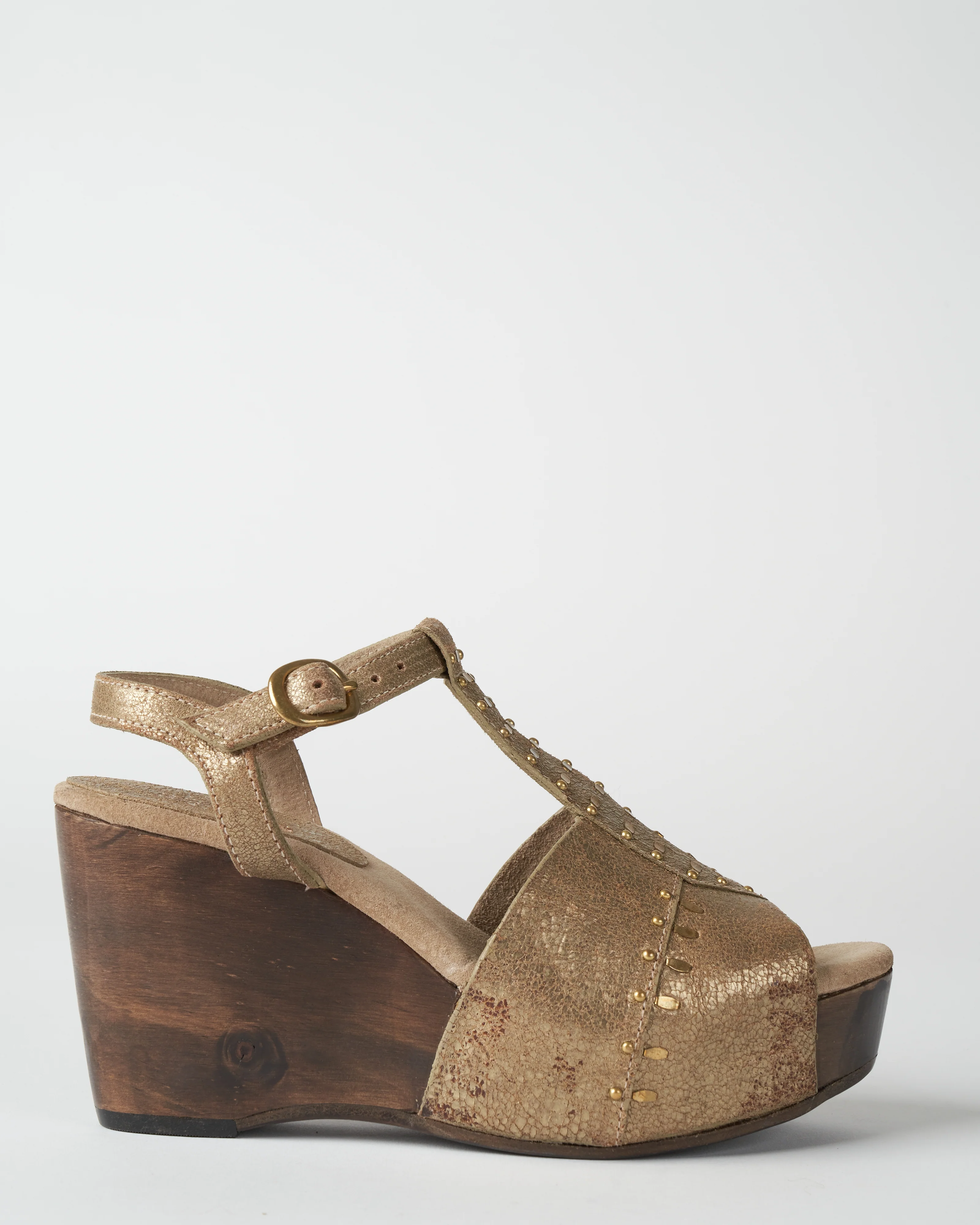 leather open toe wedge - gold pearl crack leather - Image 2