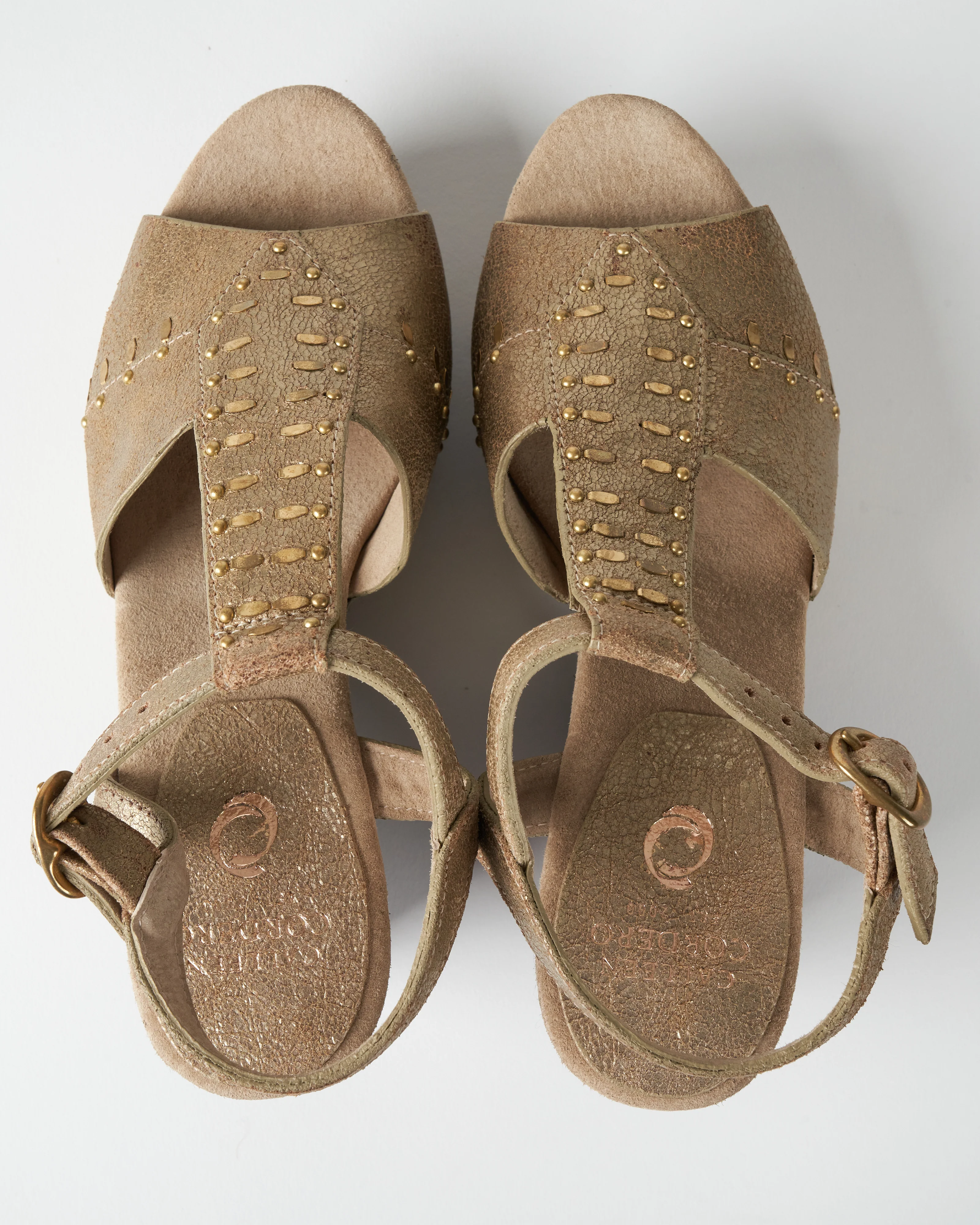 leather open toe wedge - gold pearl crack leather - Image 3