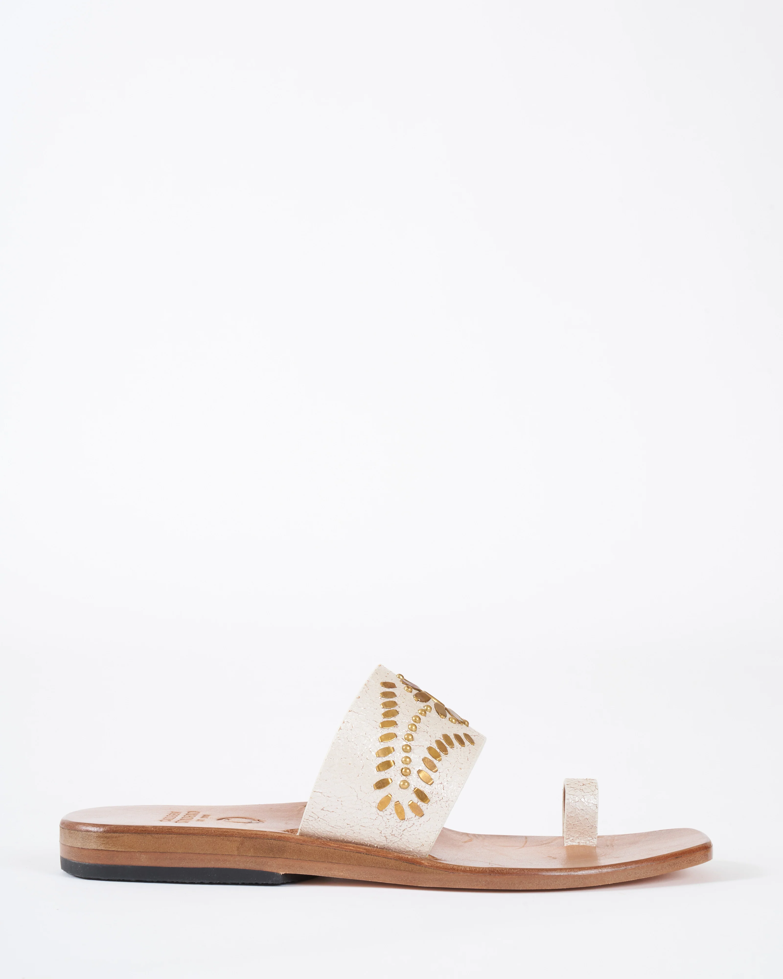 mexico square toe sandal - white pearl leather/brass artwork - Image 2