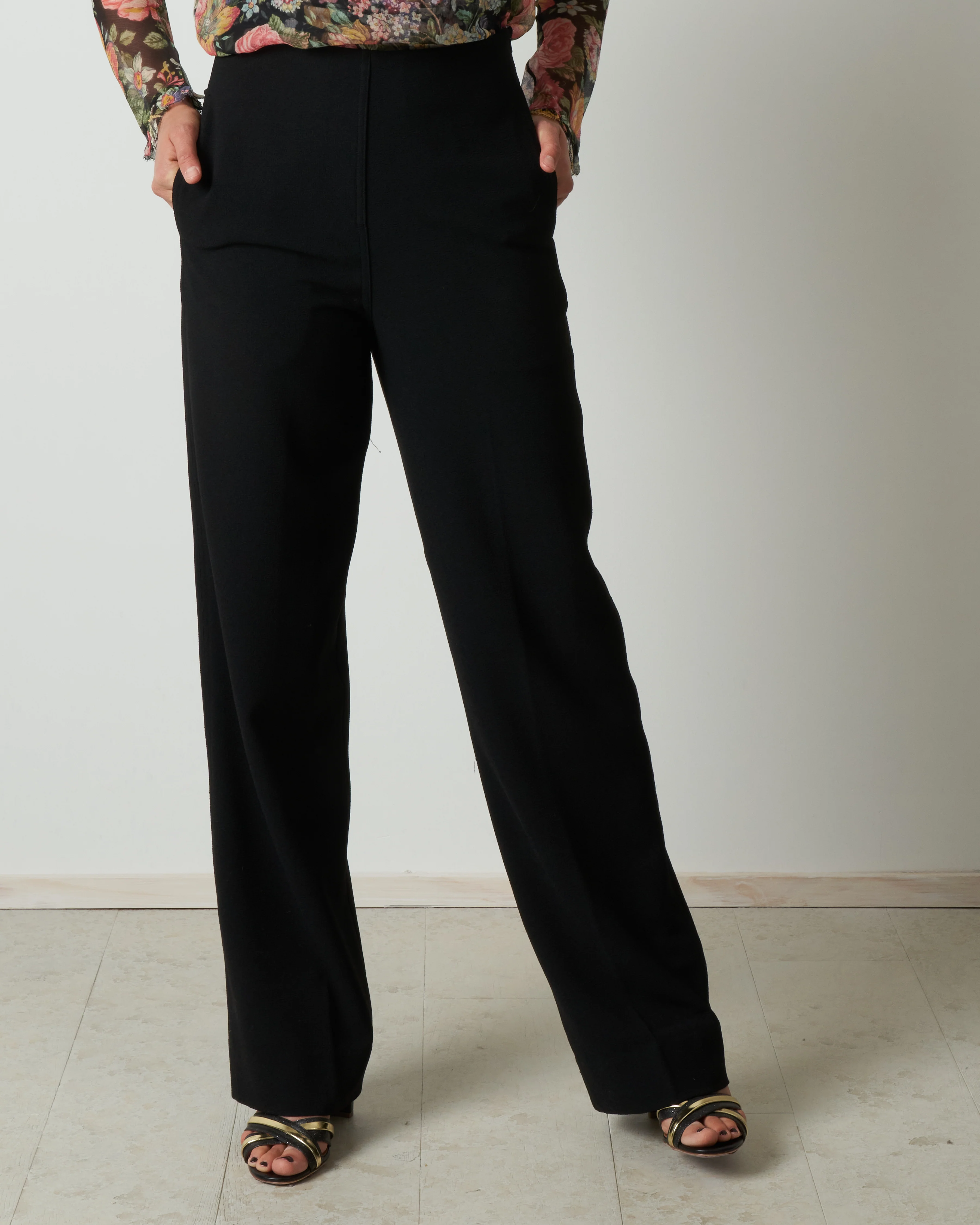 high waist crepe pant - black - Image 2