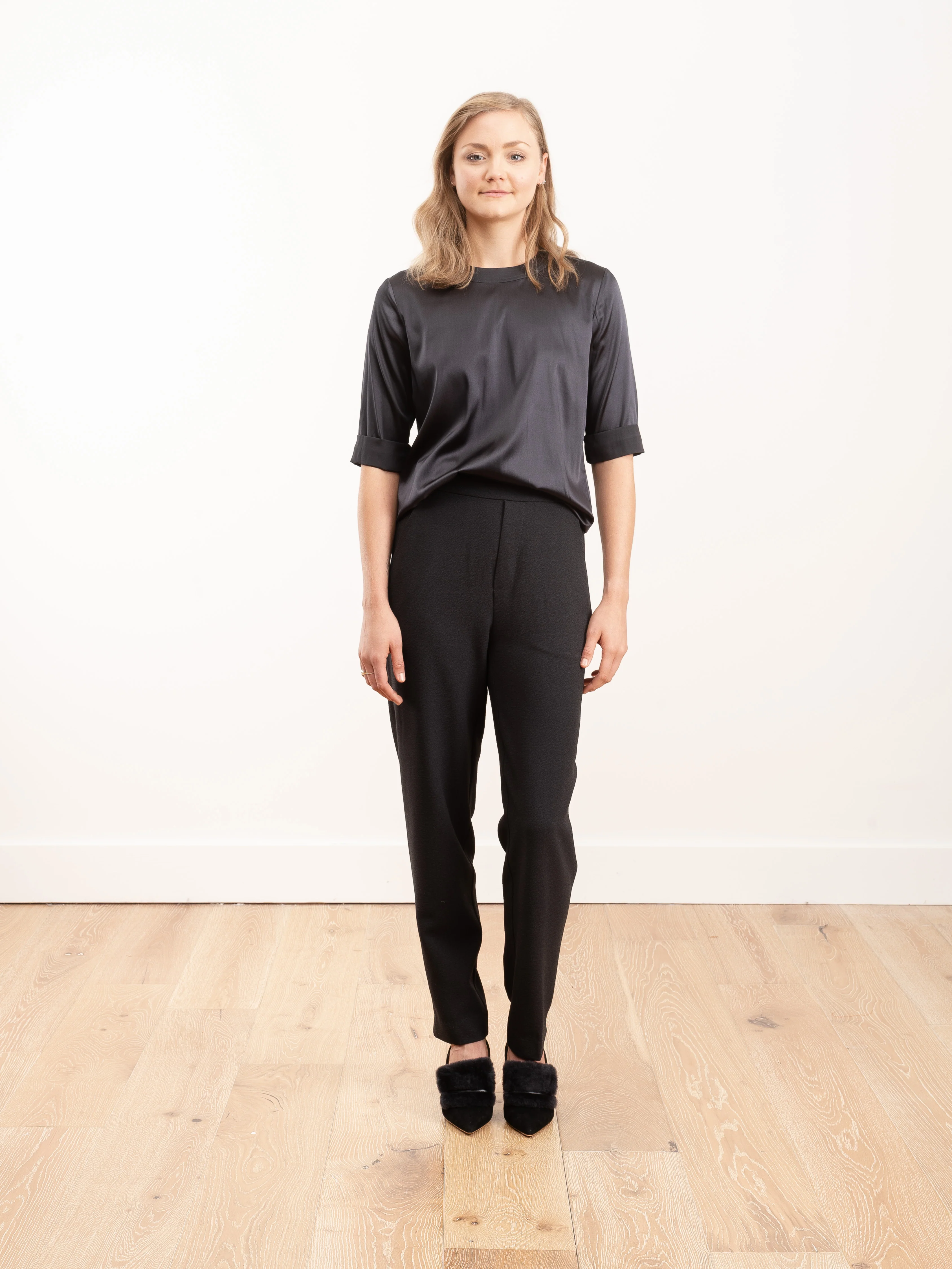 short sleeve silk tee - grey - Image 2