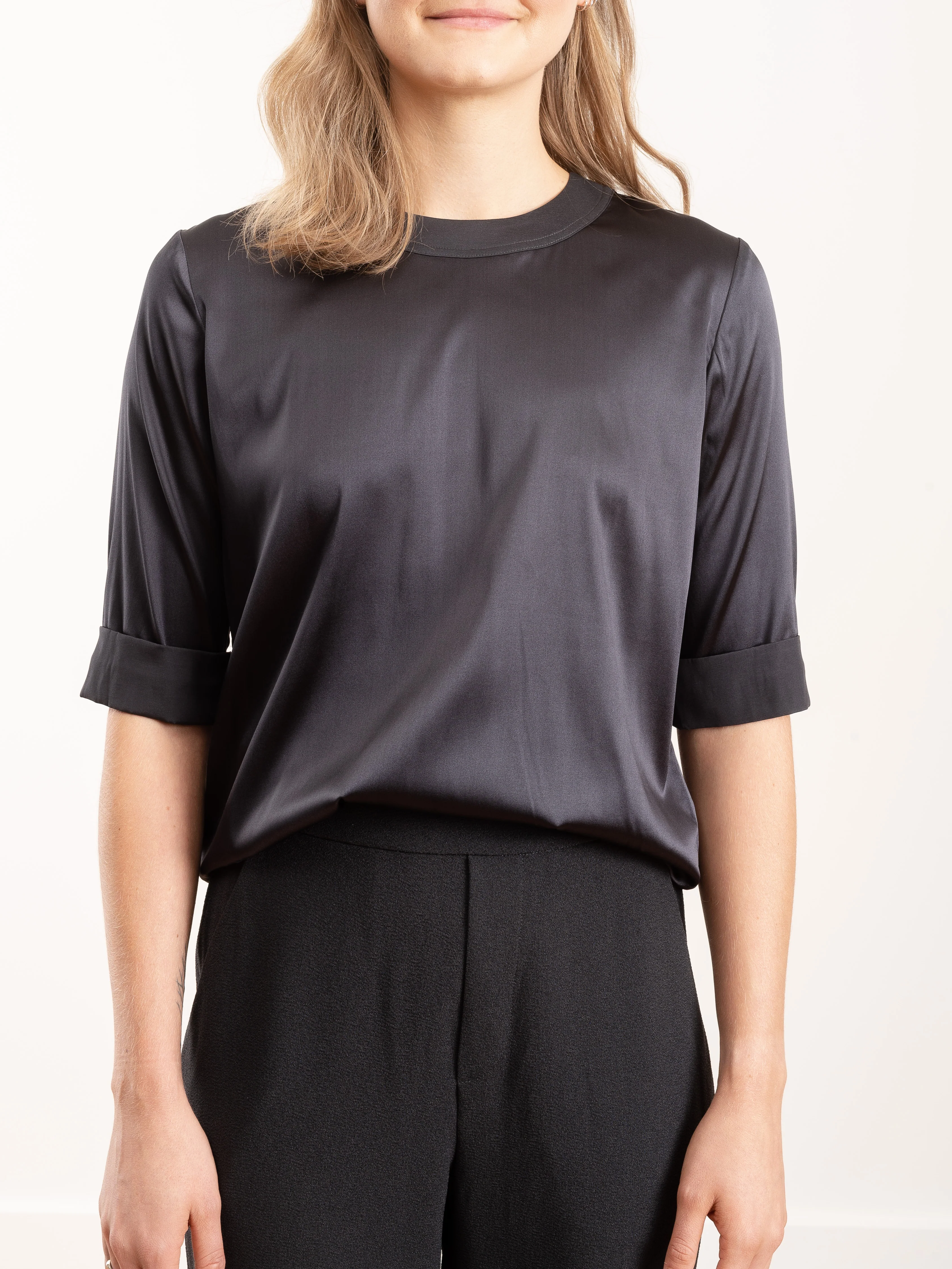 short sleeve silk tee - grey - Image 3