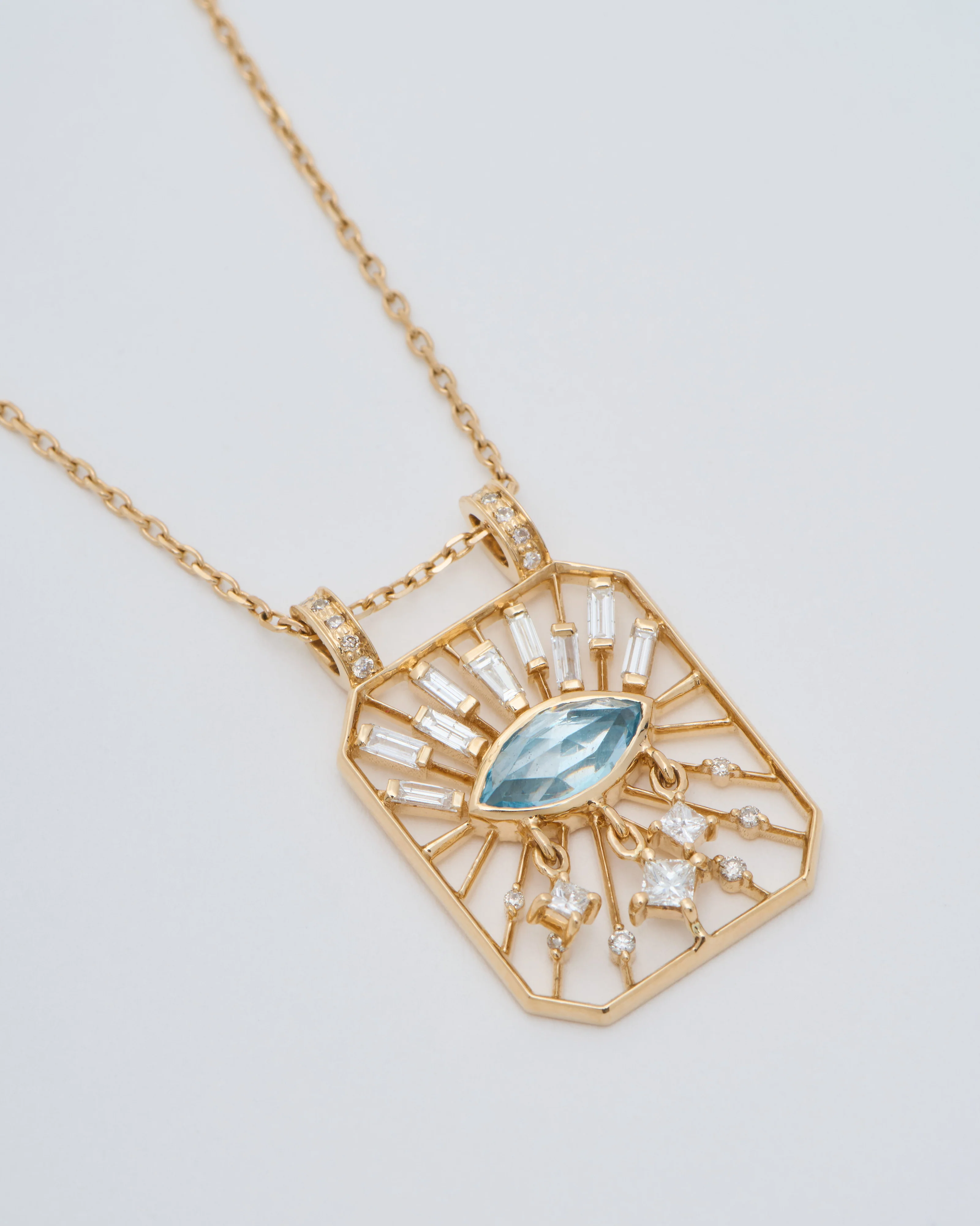 aquamarine marquise eye open rectangle necklace - Image 3