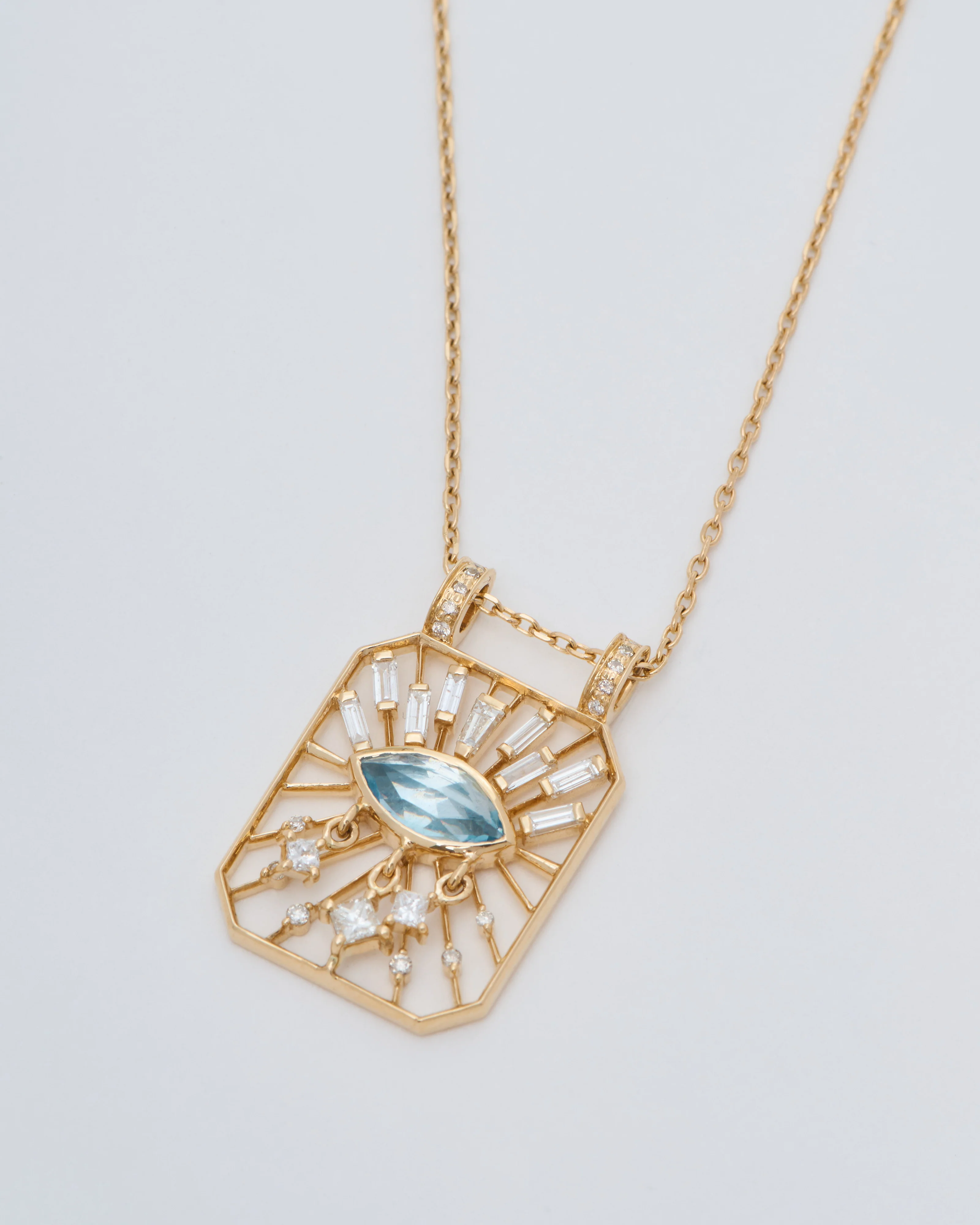 aquamarine marquise eye open rectangle necklace - Image 4