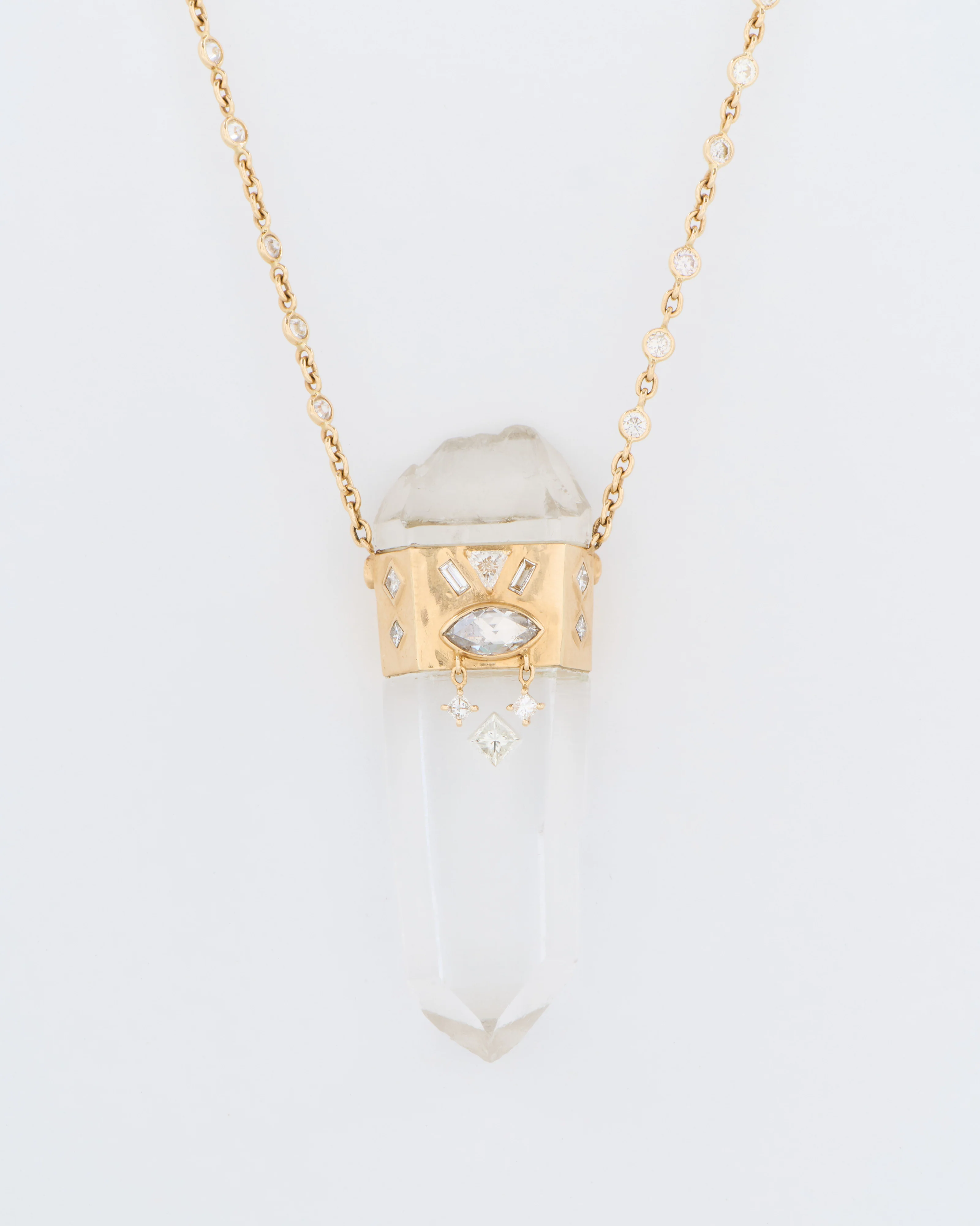 big rough pencil quartz with marquise diamond chain necklace - Image 3