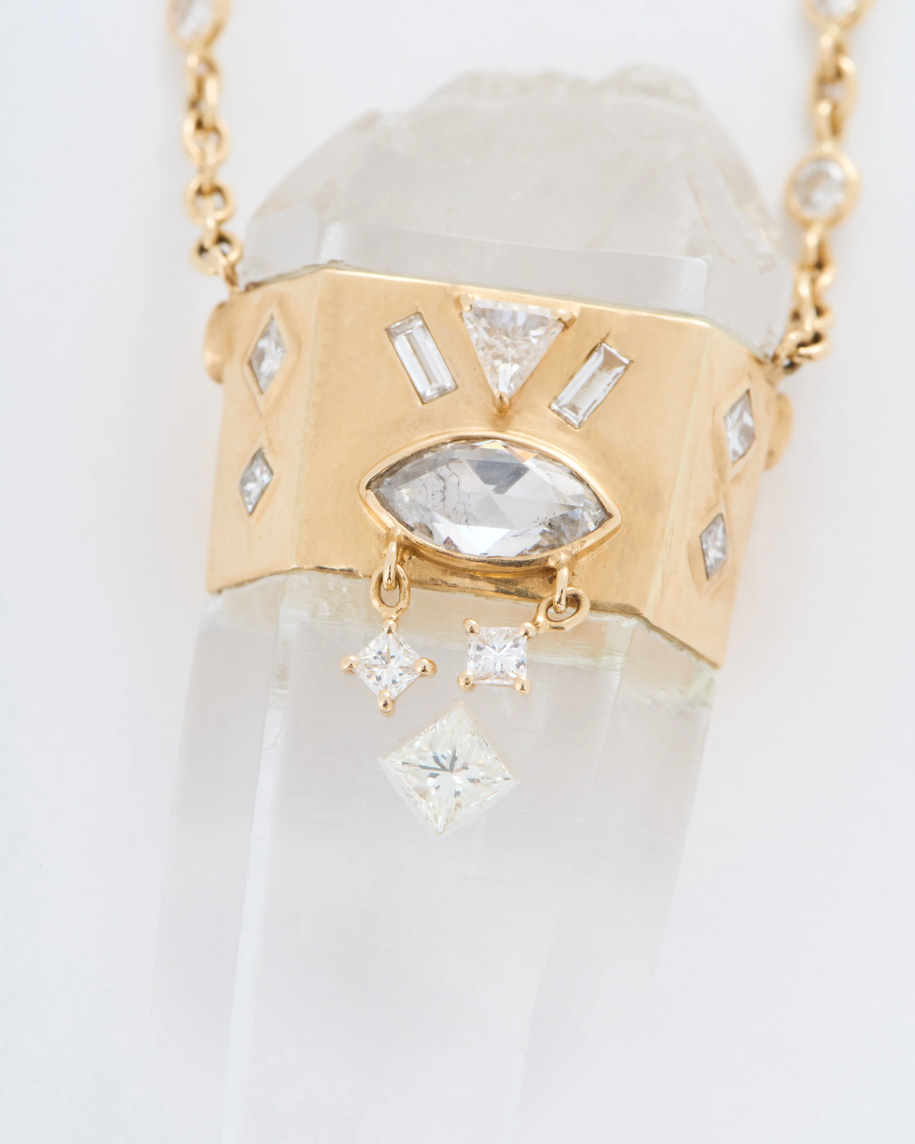 big rough pencil quartz with marquise diamond chain necklace - Image 4
