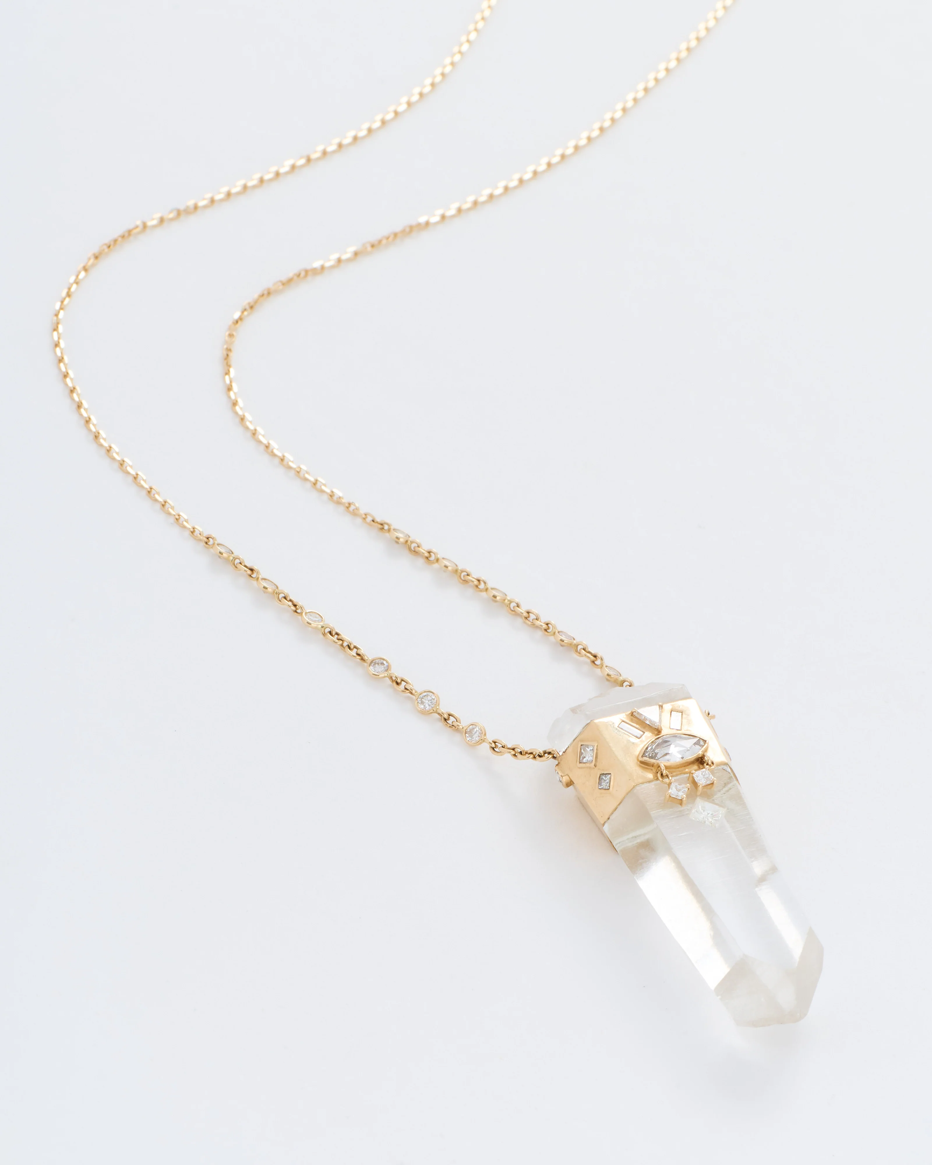big rough pencil quartz with marquise diamond chain necklace - Image 6