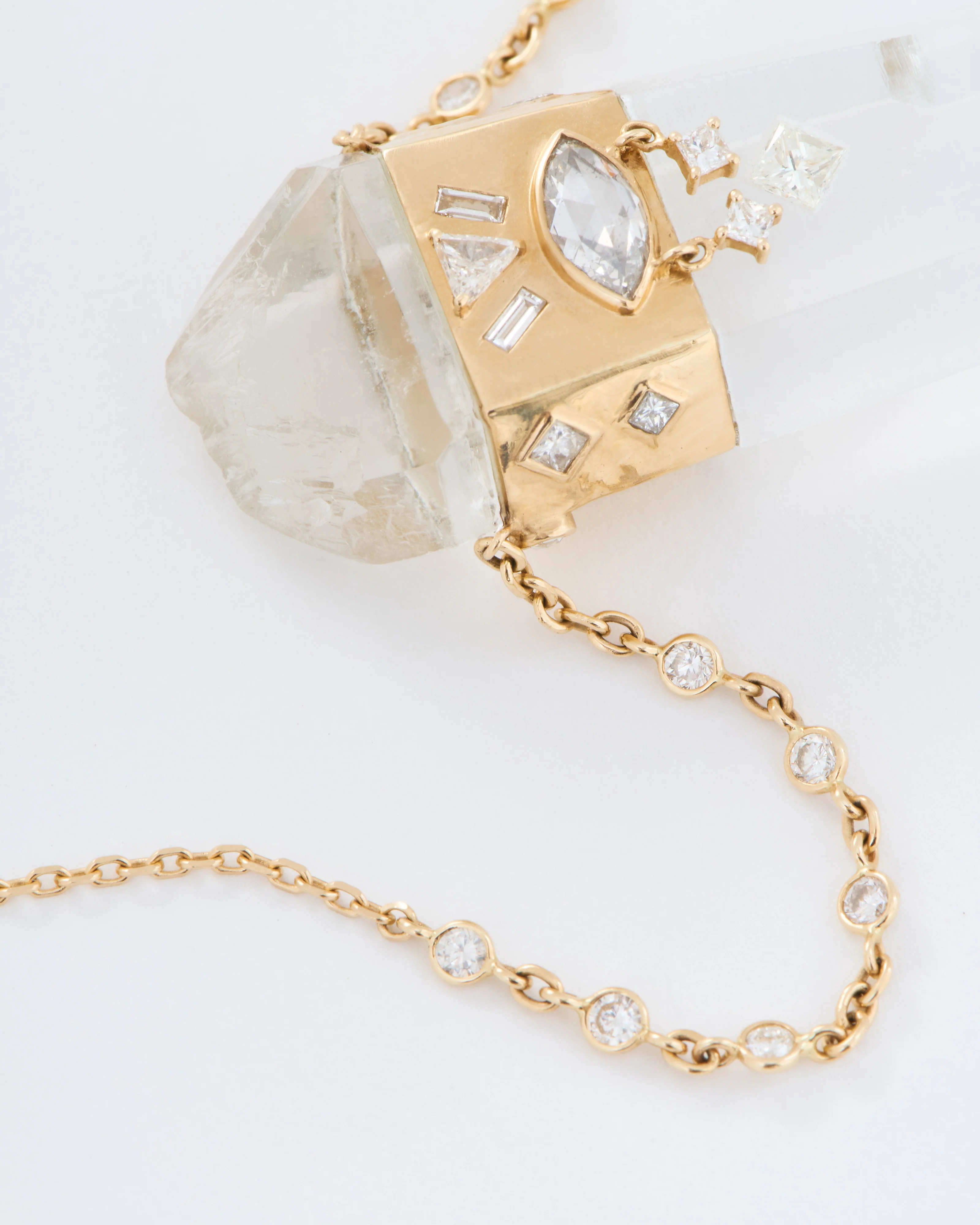 big rough pencil quartz with marquise diamond chain necklace - Image 7