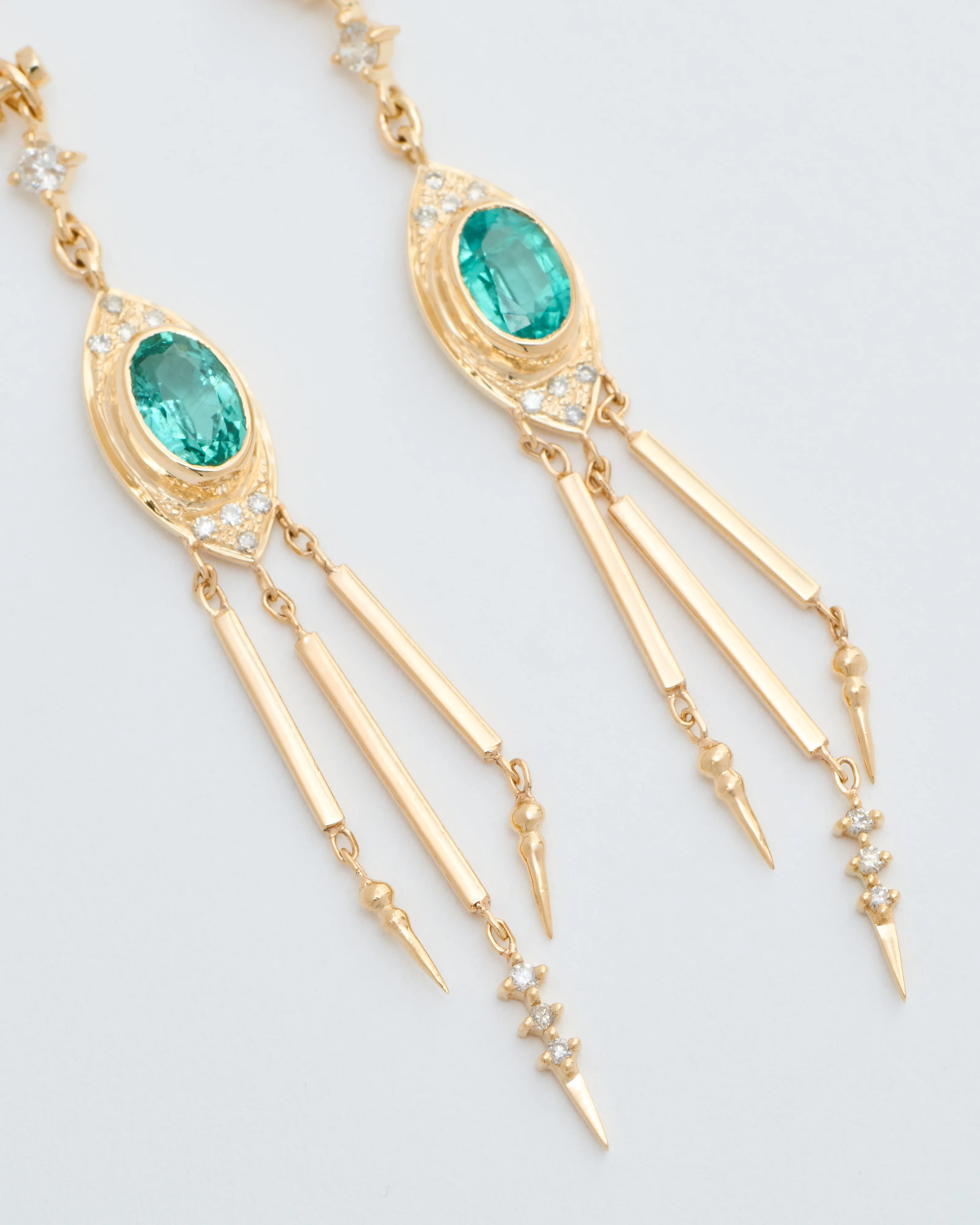 emerald and diamond long earrings - Image 2
