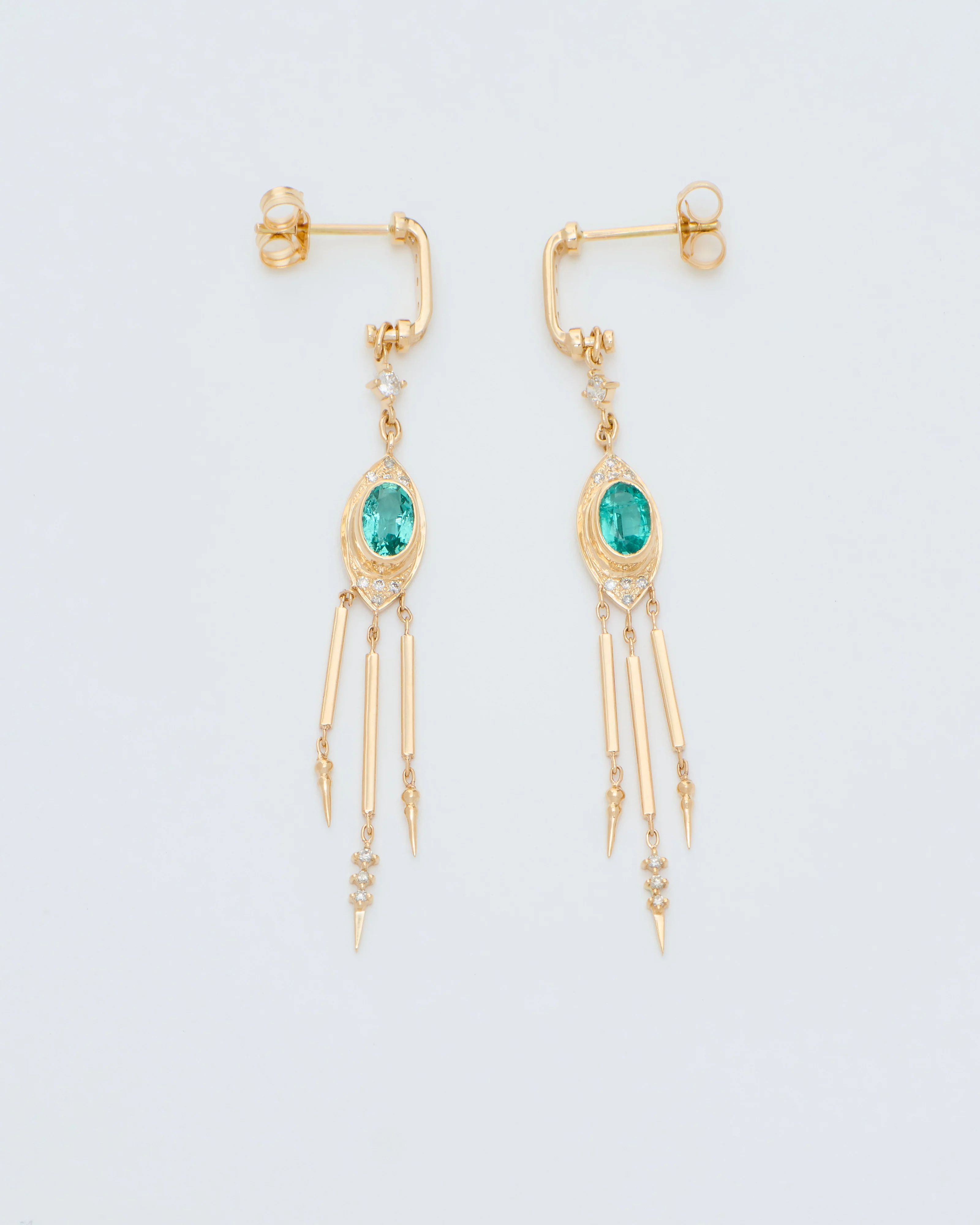 emerald and diamond long earrings - Image 3