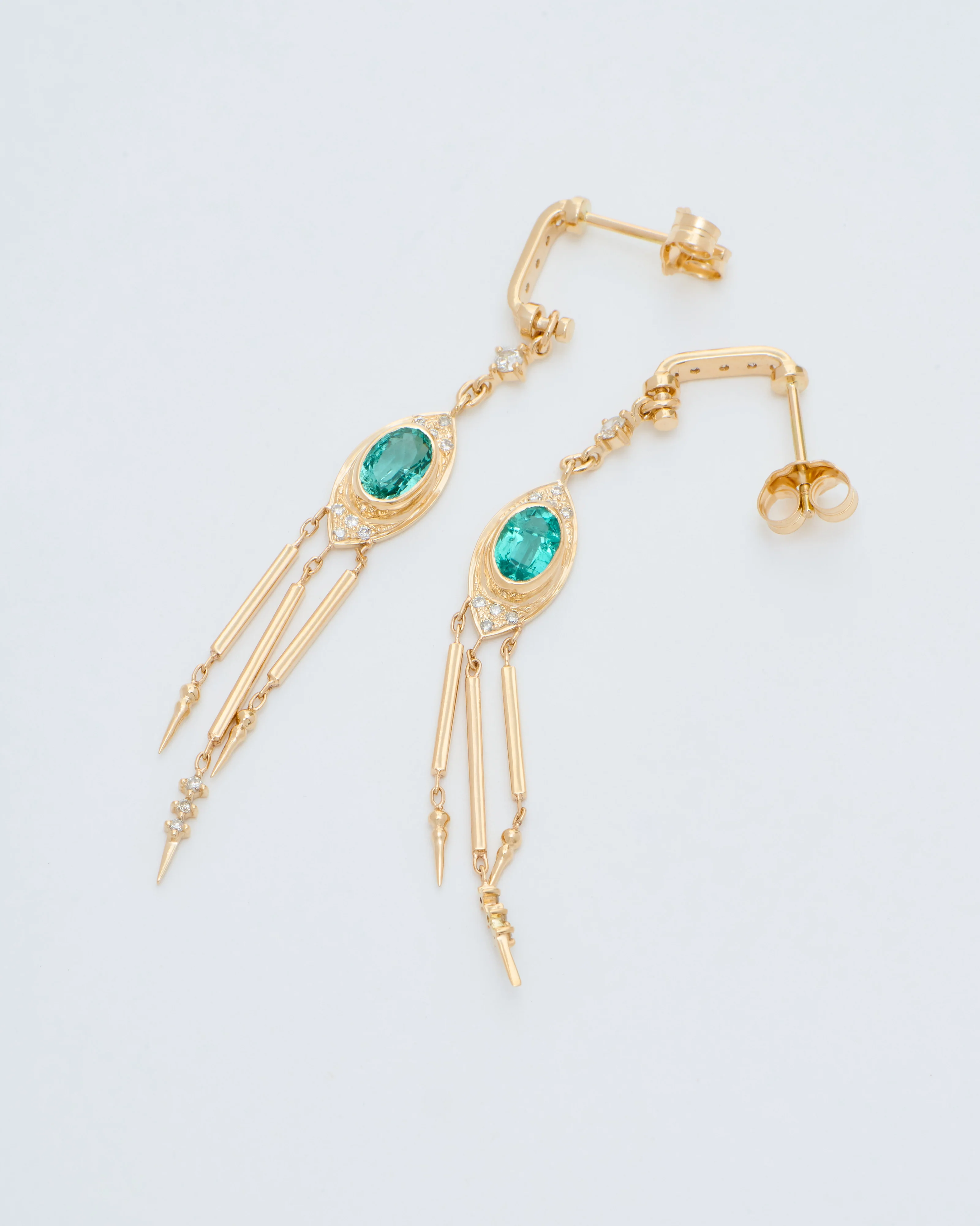 emerald and diamond long earrings - Image 4