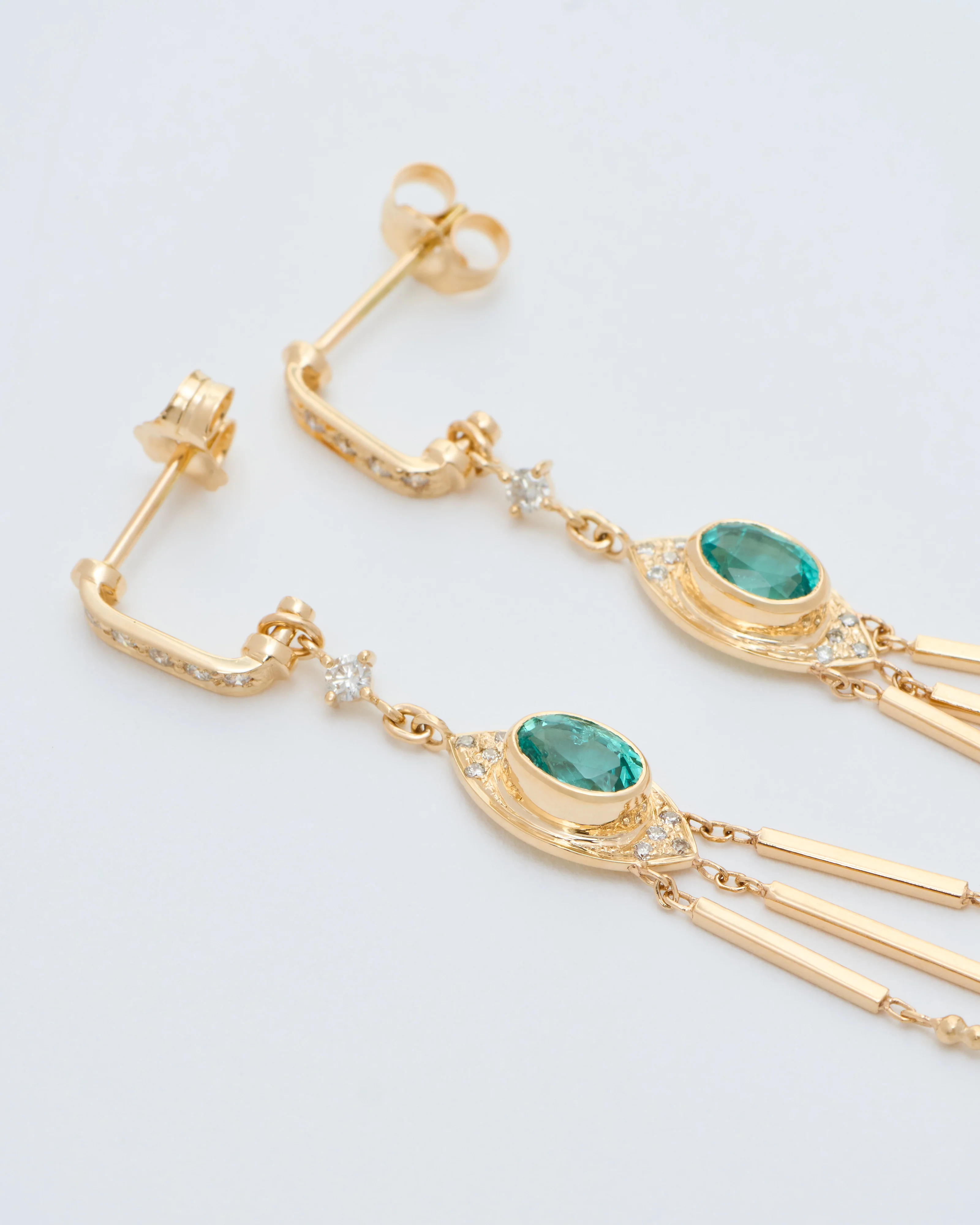 emerald and diamond long earrings - Image 5