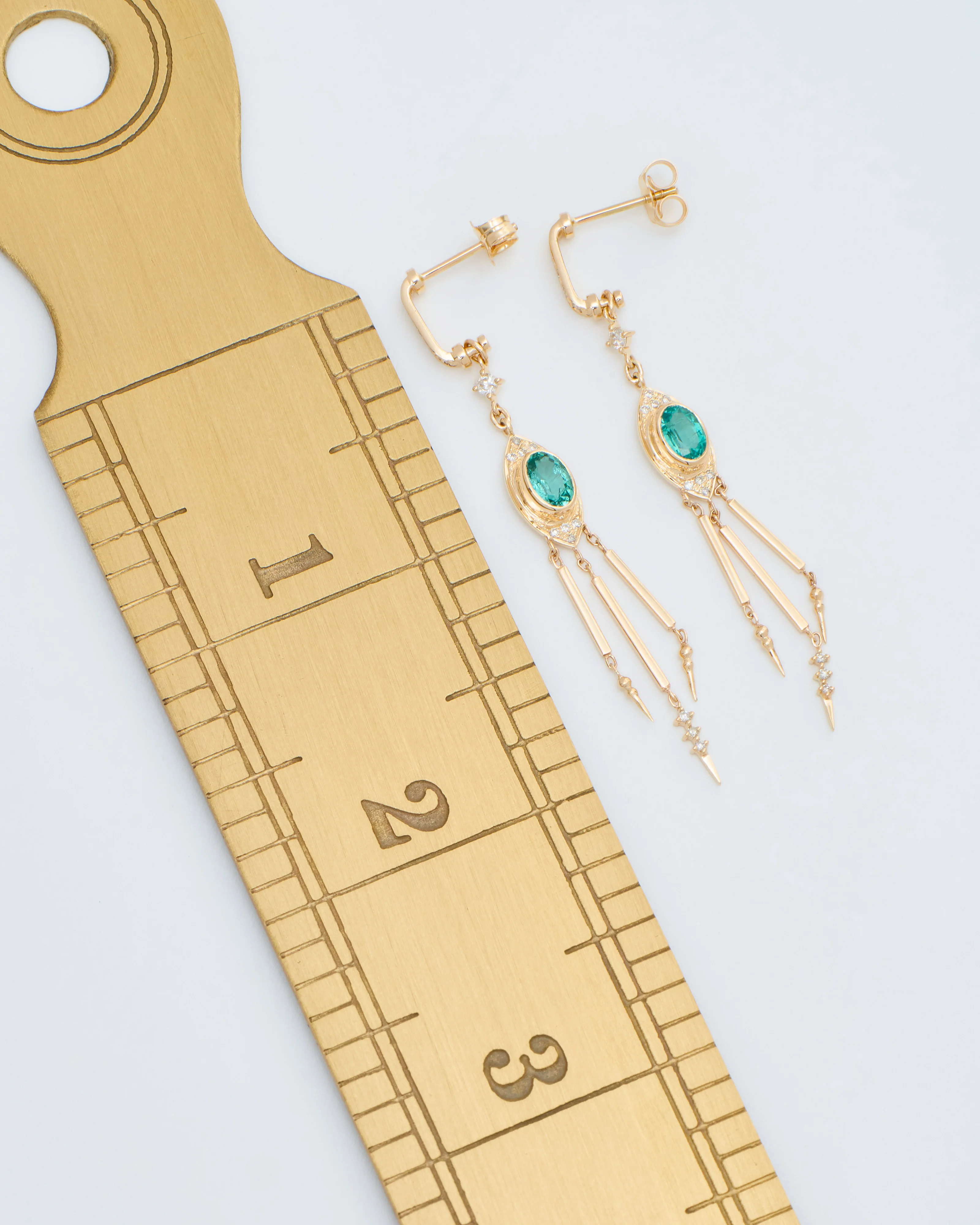 emerald and diamond long earrings - Image 6