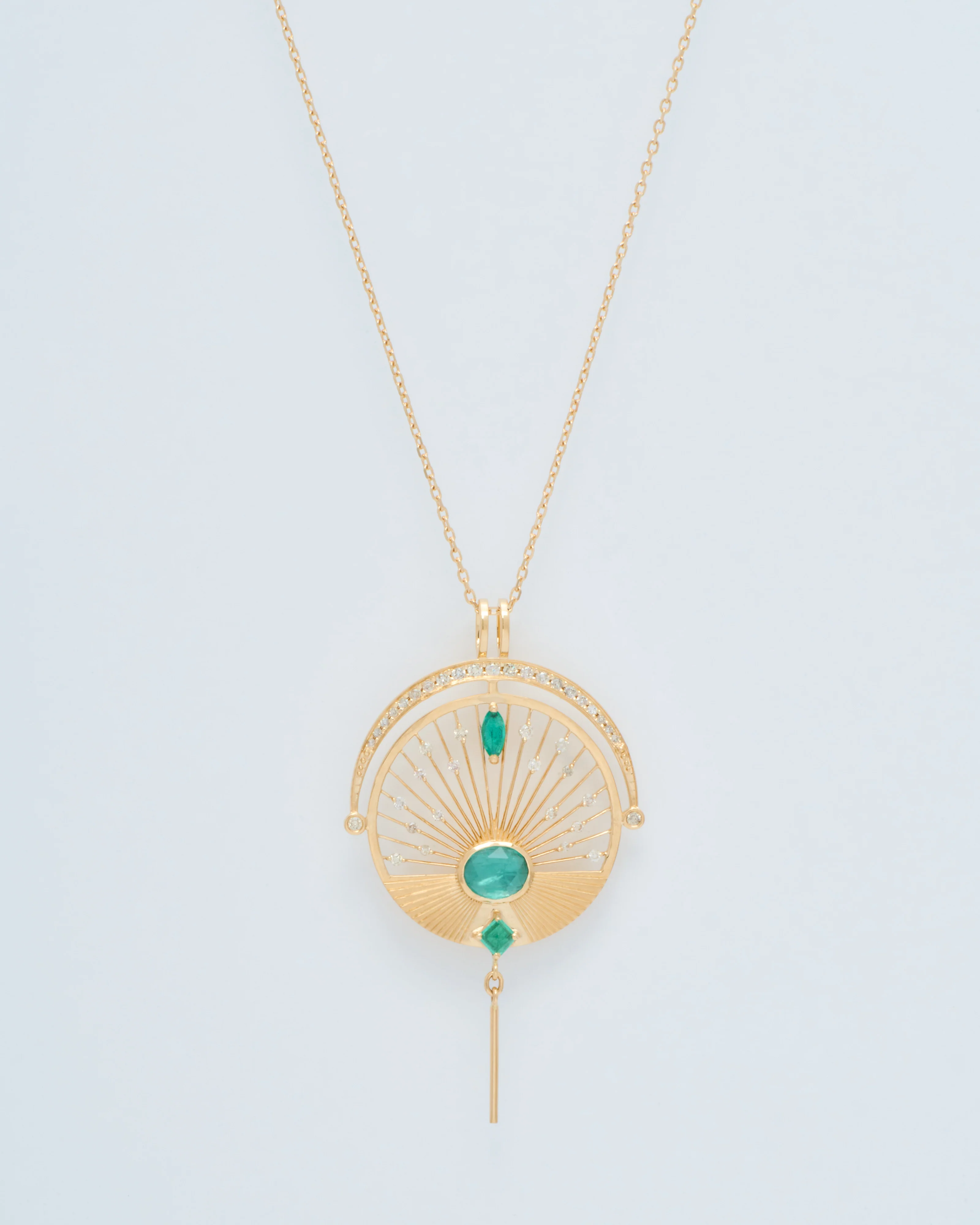 emerald and diamonds sunrise necklace