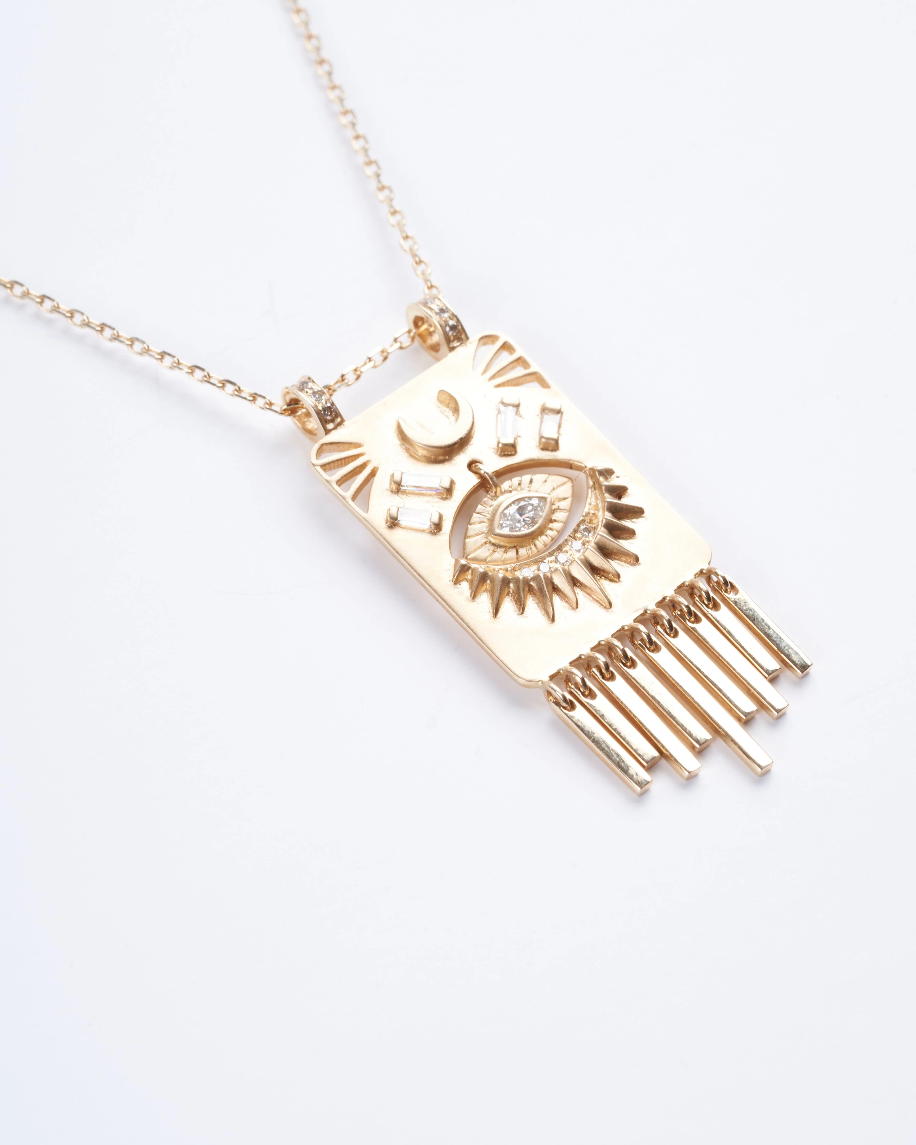 gold with dangling eye diamond necklace - gold and stone - Image 2