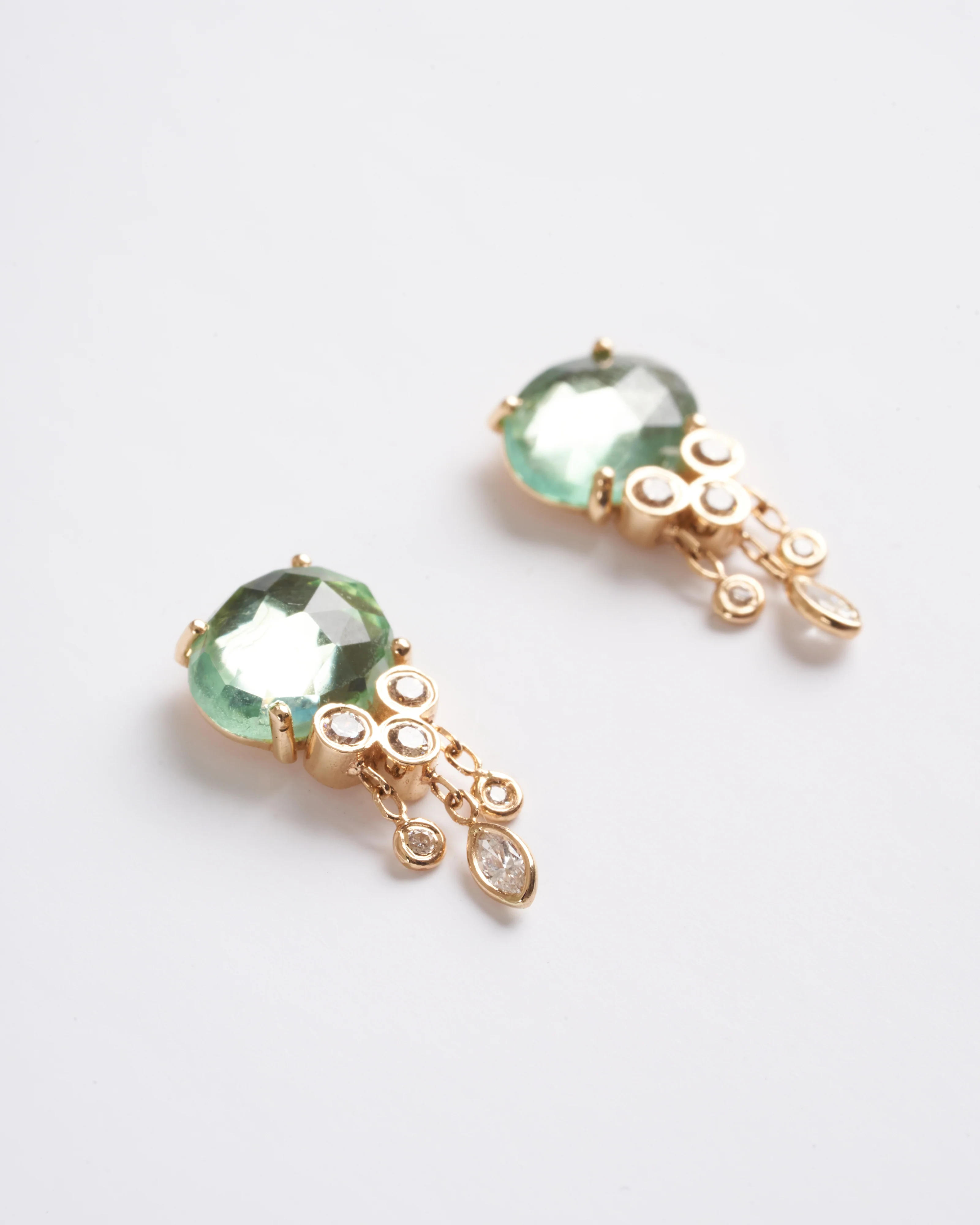 jellyfish tourmaline and diamond earrings - green/gold - Image 2