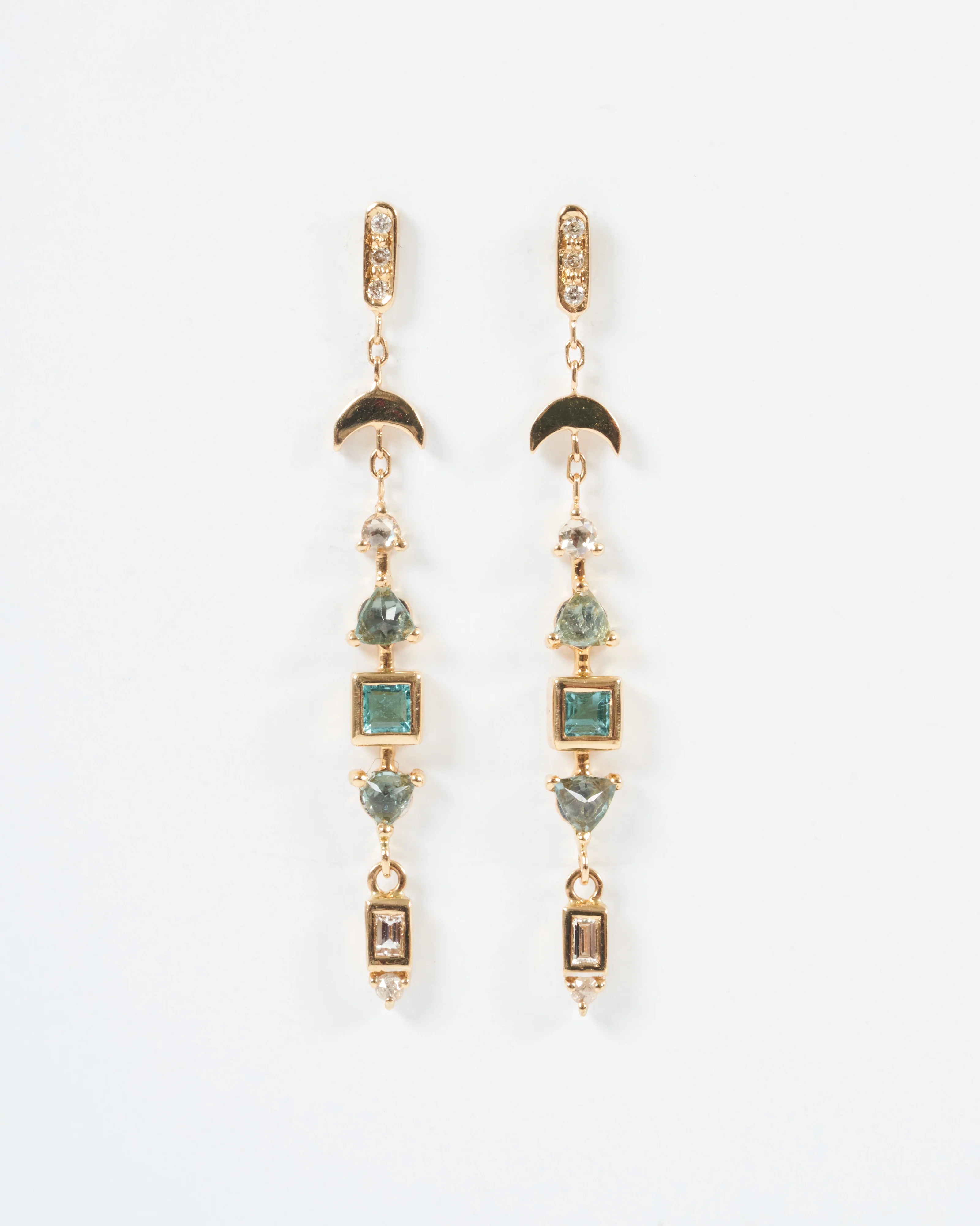 moon and baguet diamond earrings