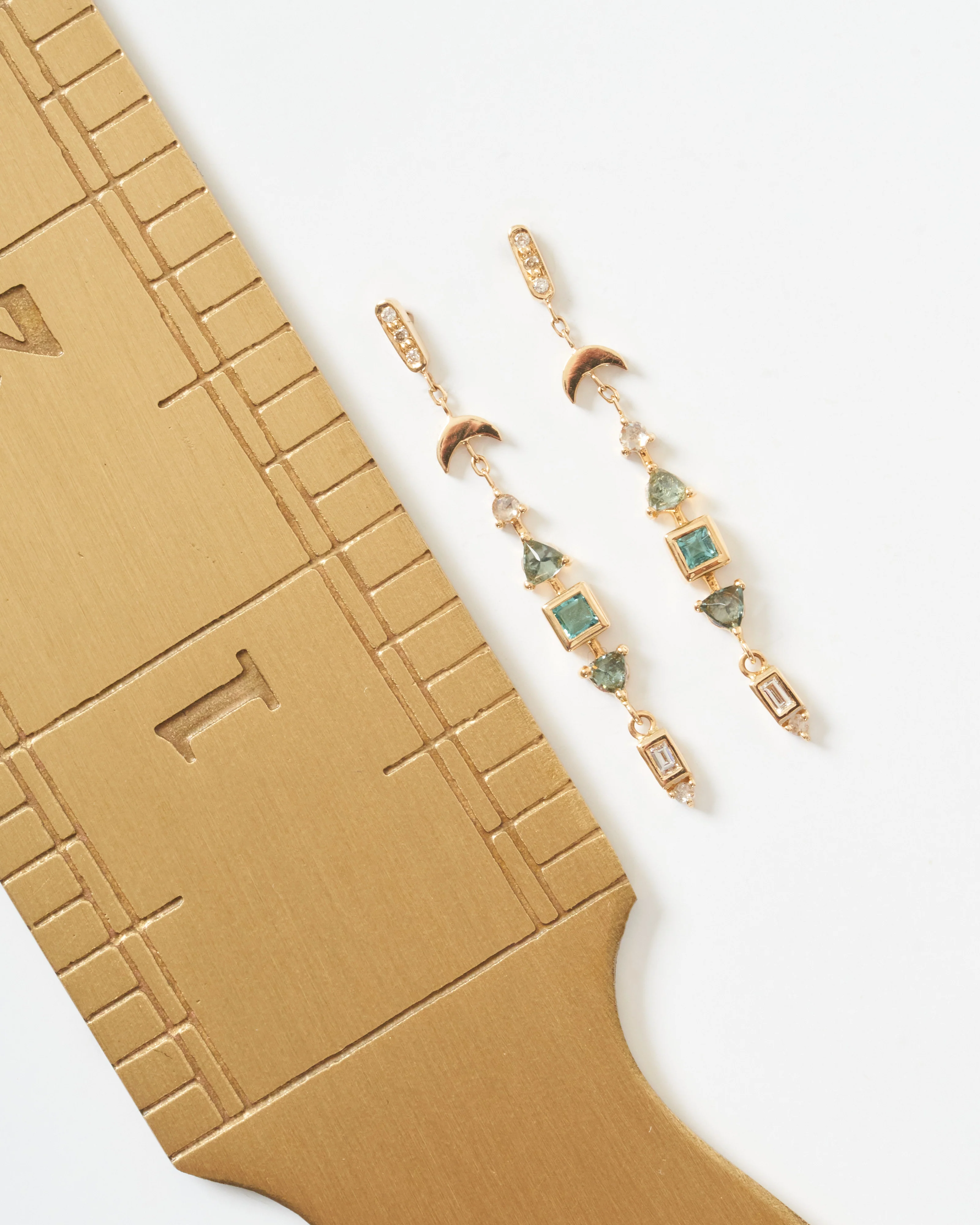 moon and baguet diamond earrings - Image 3