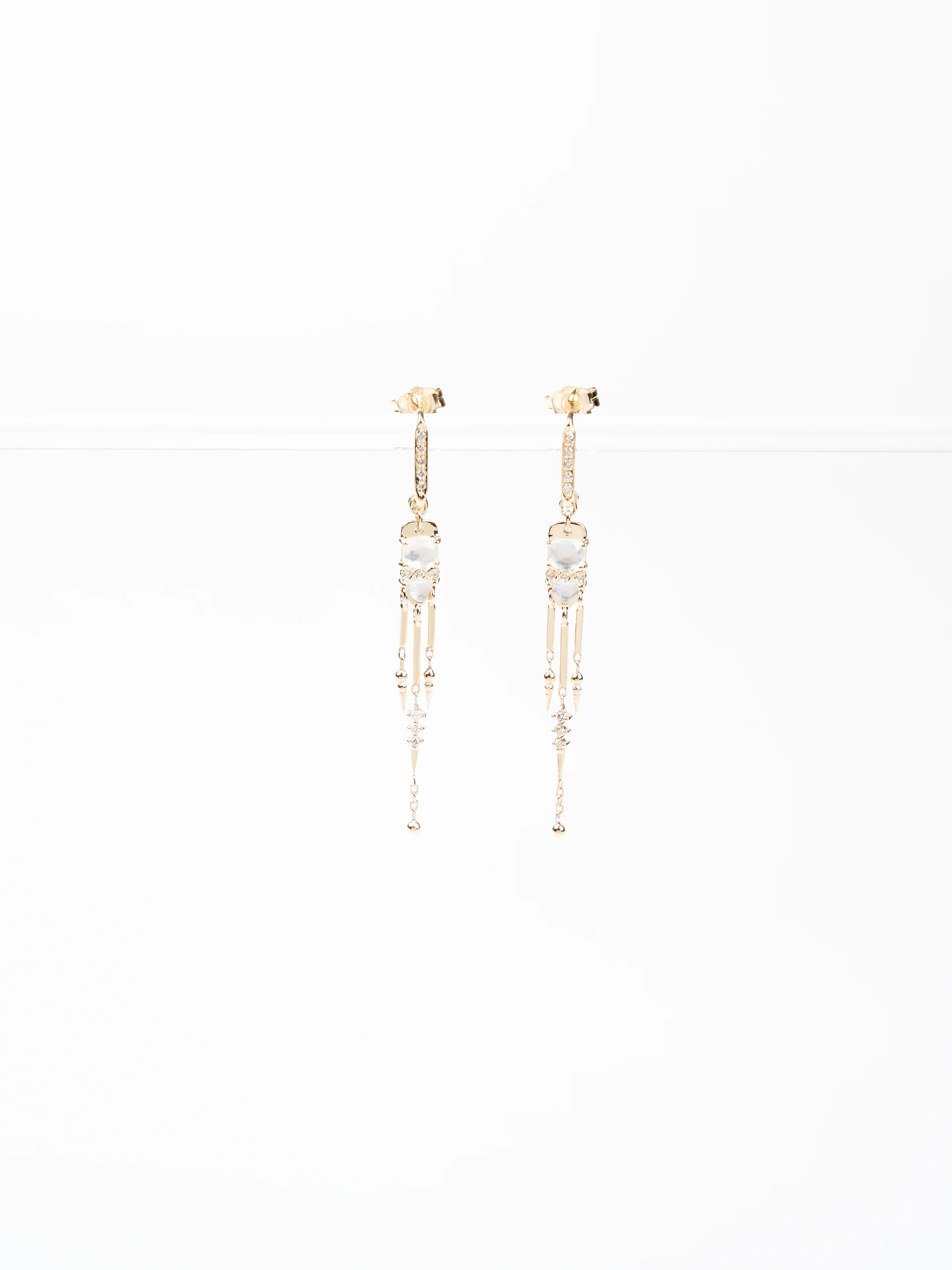 moonstone & diamond fringe earrings