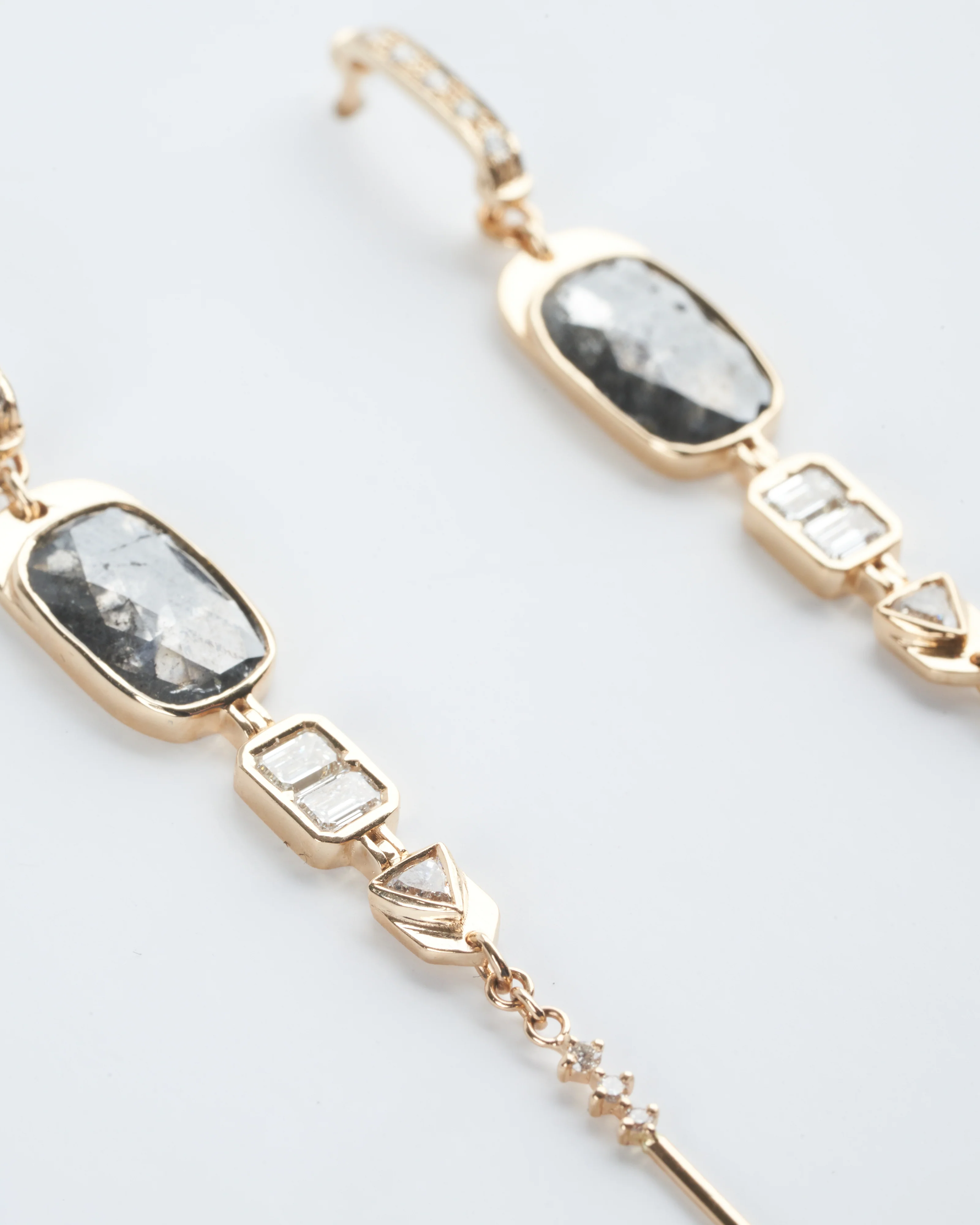 oval, baguette, and trillion diamond long earrings- set - diamond/gold - Image 2
