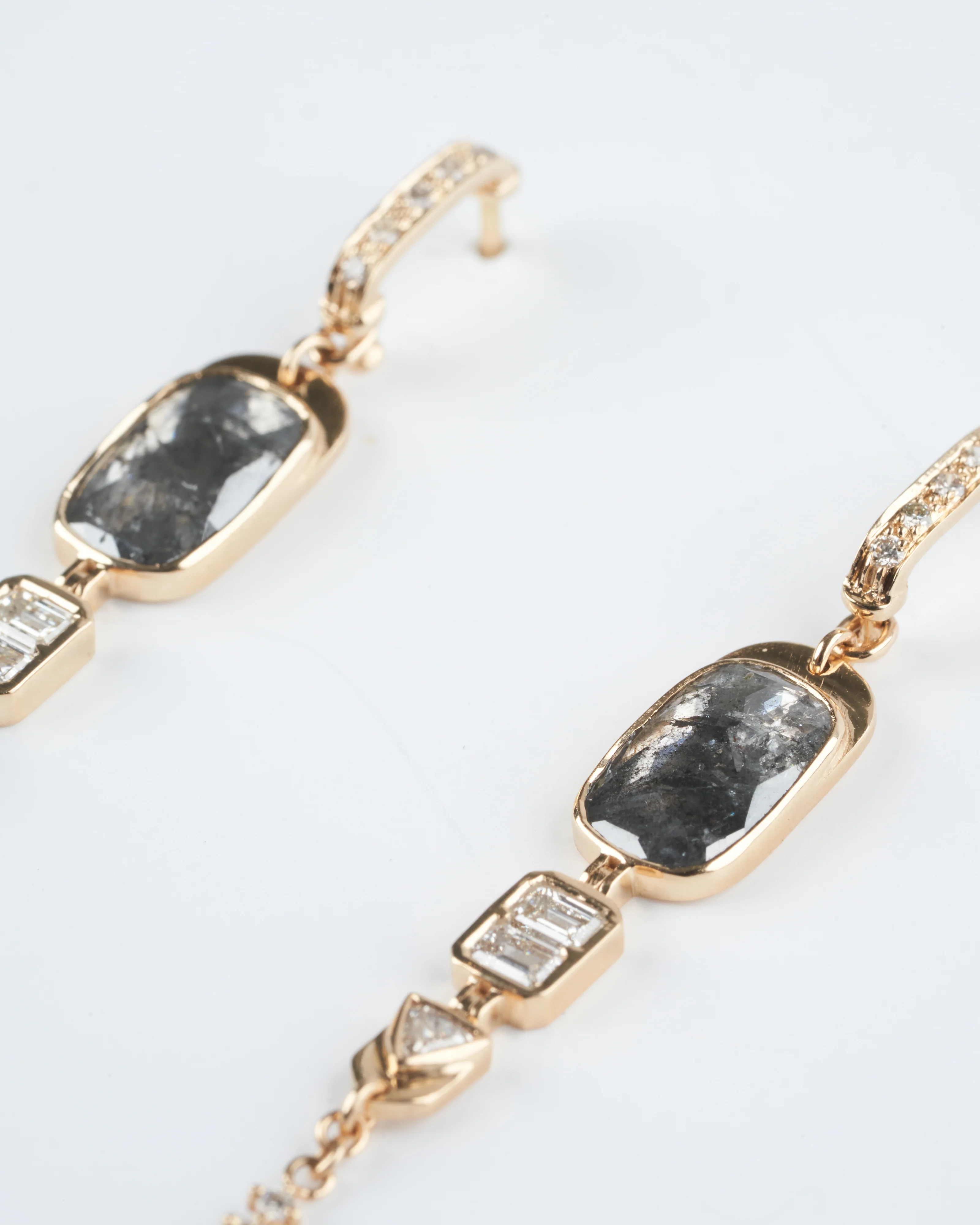 oval, baguette, and trillion diamond long earrings- set - diamond/gold - Image 3