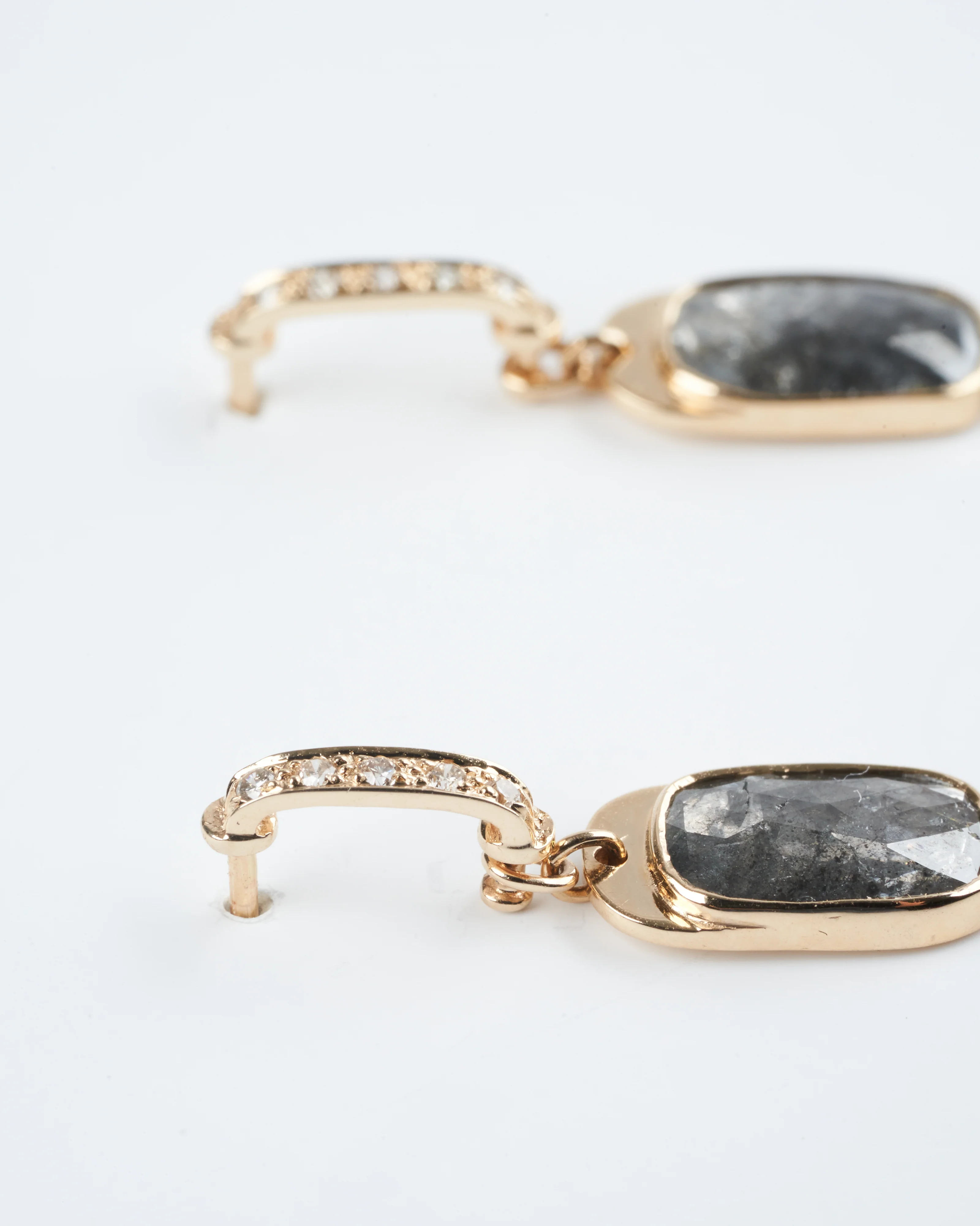 oval, baguette, and trillion diamond long earrings- set - diamond/gold - Image 4