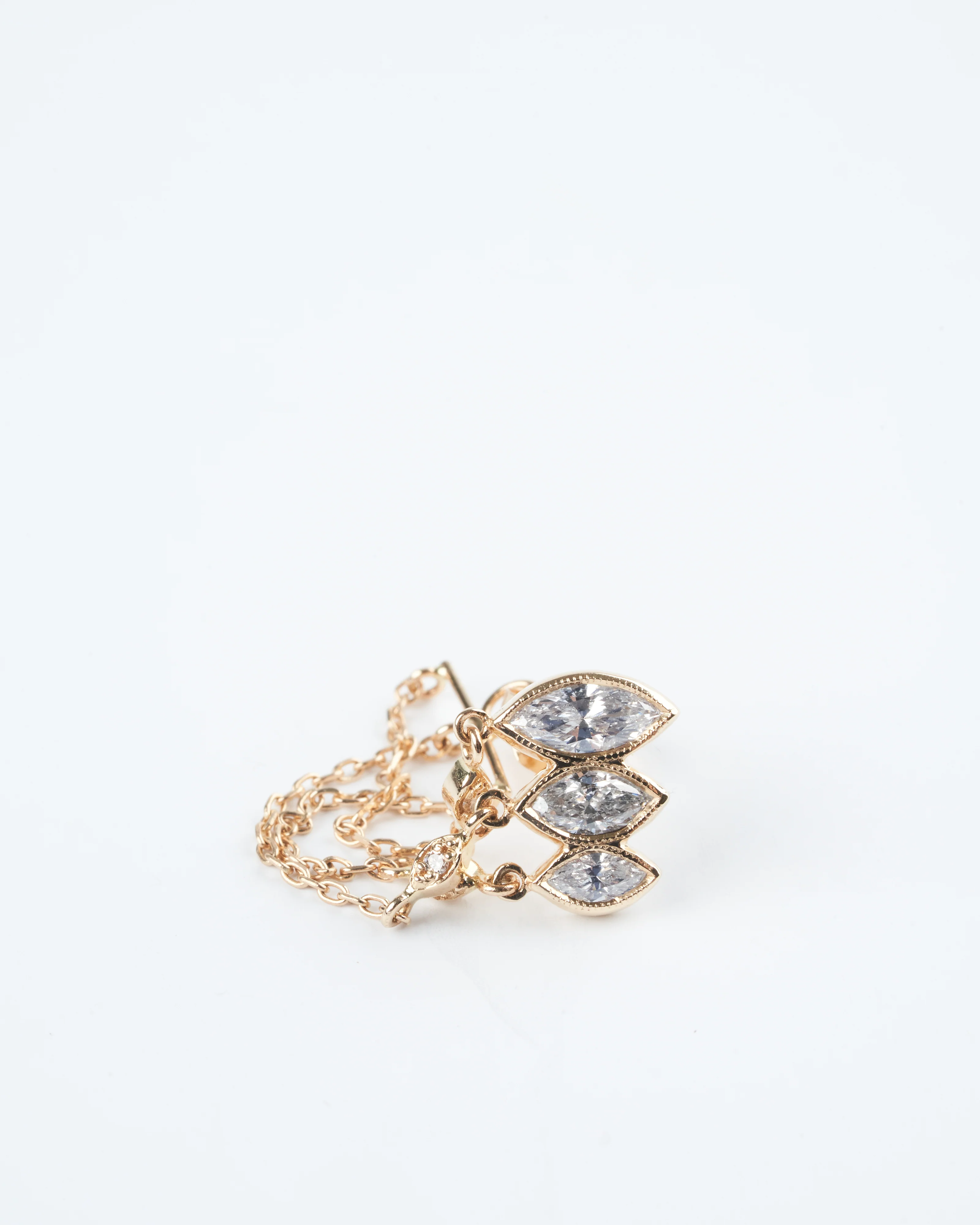 triple marquise diamonds & diamond eyes earring- diamond/ gold - Image 2